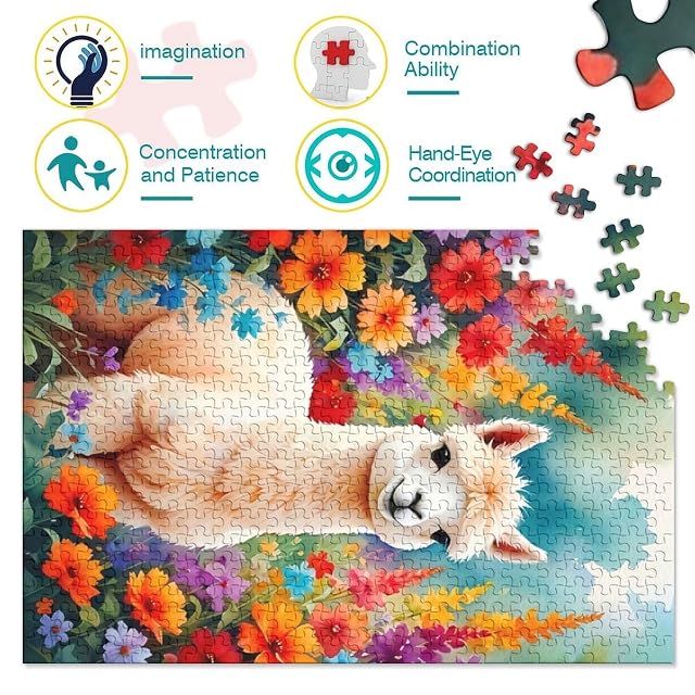 Foto 4 de 8 de Alpaca en Jardín de Flores Paquete De 1000 Piezas Papel Ecológico Entrenamiento Cerebral Portátil Actividad…