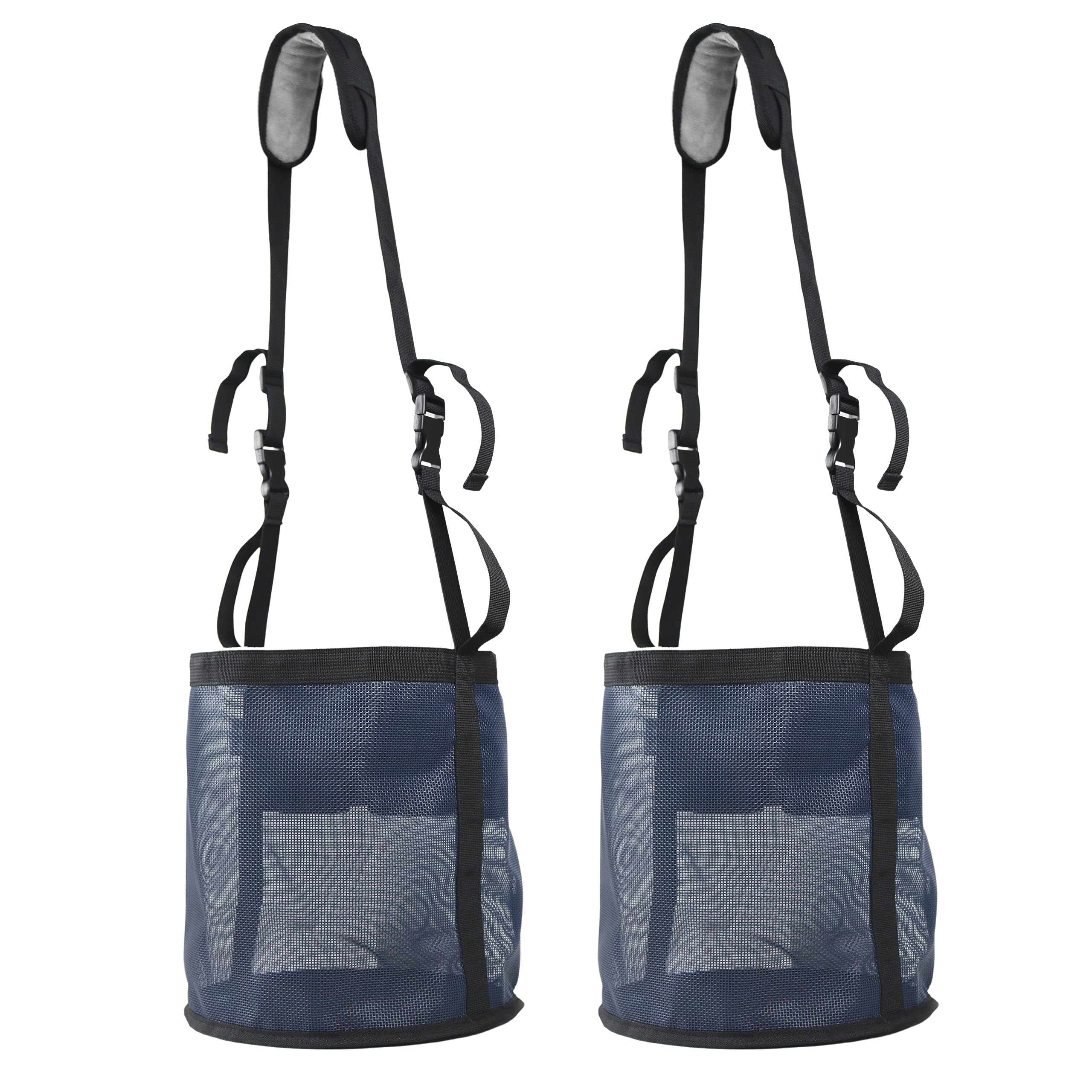 2PCS Horse Feed Bag，Heavy Duty Nylon Mesh Grain Feed Bag with Adjustable Strap,Horse Muzzle Feed Bag with Comfort Neck Pad and Nose Pad (Dark Blue)