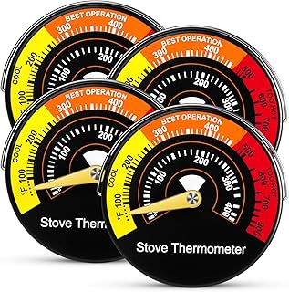 4 Pcs Wood Stove Thermometer, Magnetic Oven Temperature Accessories Fire Stove Pipe Thermometer Gauge for Wood Burning Stoves Top Gas Pellet Fireplace Flue