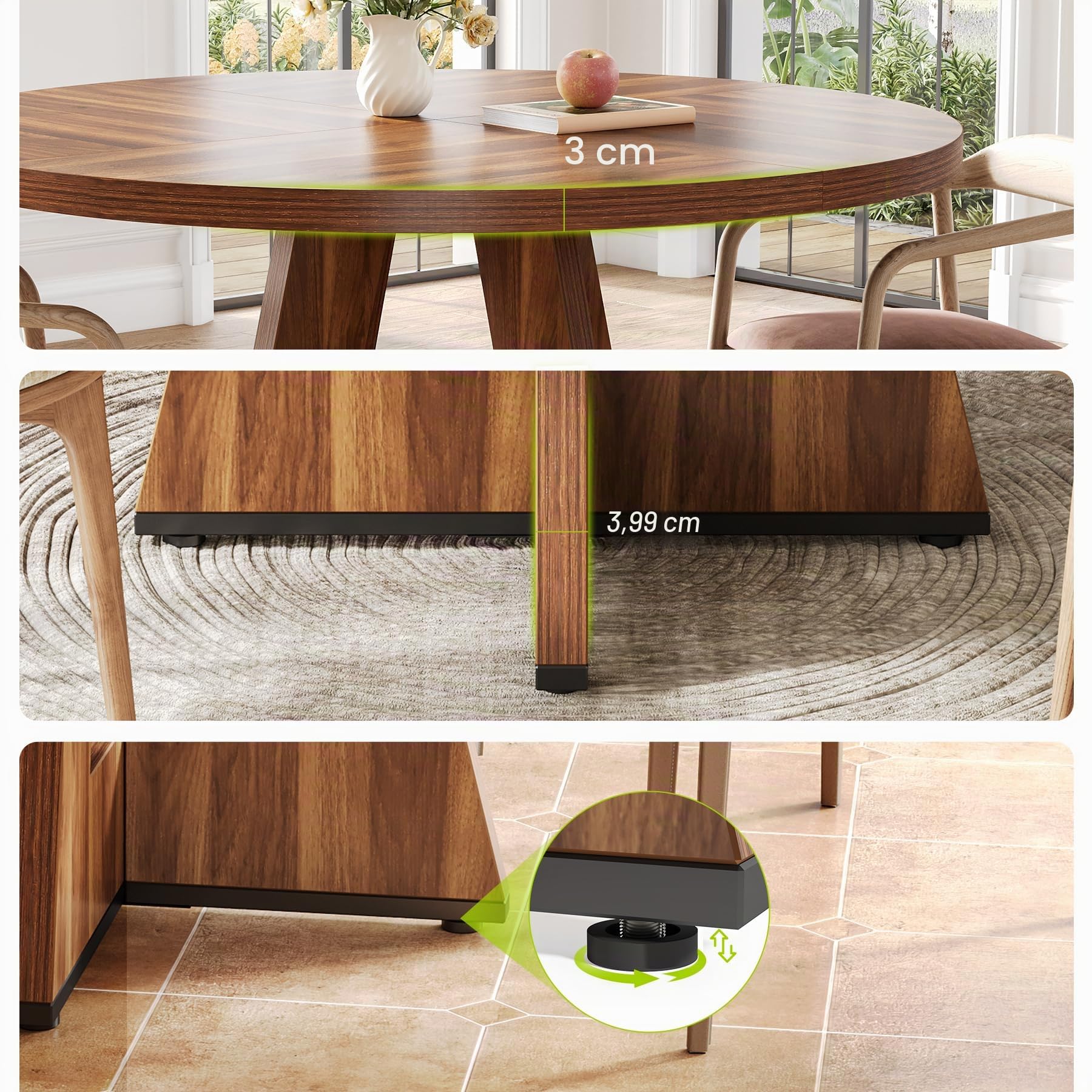 LITTLE TREE Runder Esstisch für 4–6 Personen, 120 cm Esszimmertisch mit Holzsockel, brauner Esstisch, runder Küchentisch für Esszimmer, Küche, Wohnzimmer (nur Tisch)