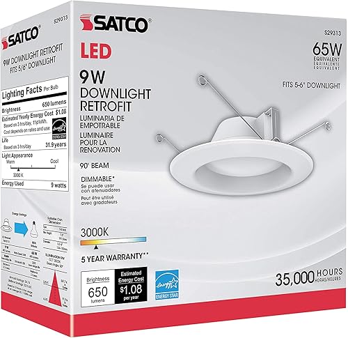 Miniatura 4 de Satco Foco LED S29313 de 9.8 vatios Retrofit; 5 - 6 pulgadas; 3000 K; regulable; 120 voltios paquete de 12
