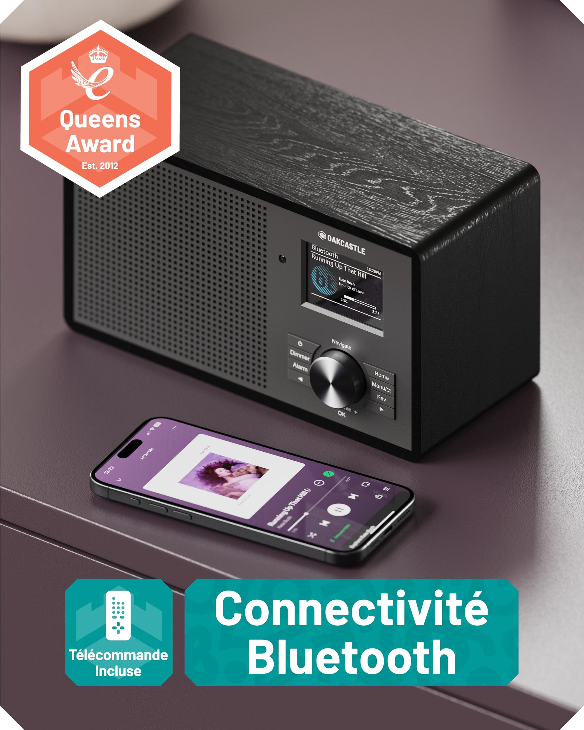 OAKCASTLE IR200 Radio Internet WiFi DAB+ FM Bluetooth 5.3 avec 90+ Préréglages et Télécommande