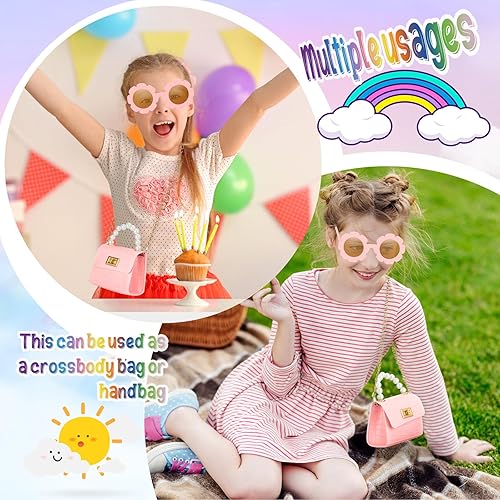 Vista 6 de Cunno Monedero pequeño para niñas pequeñas, lindo bolso cruzado con solapa de princesa con gafas de sol de flores