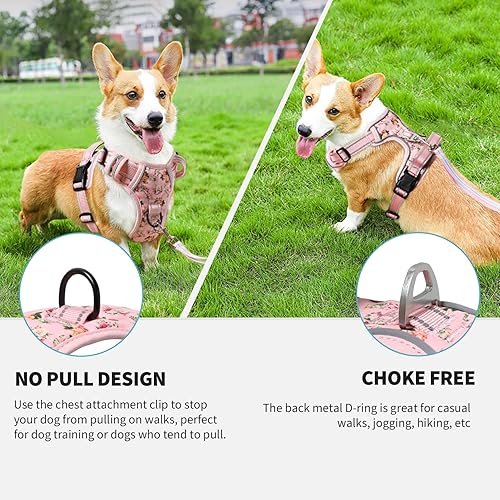 Miniatura 2 de Timos Arnés para perro sin tirones, reflectante Oxford ajustable, sin estrangulamiento, con 2 clips de metal para correa delantera y trasera, arnés
