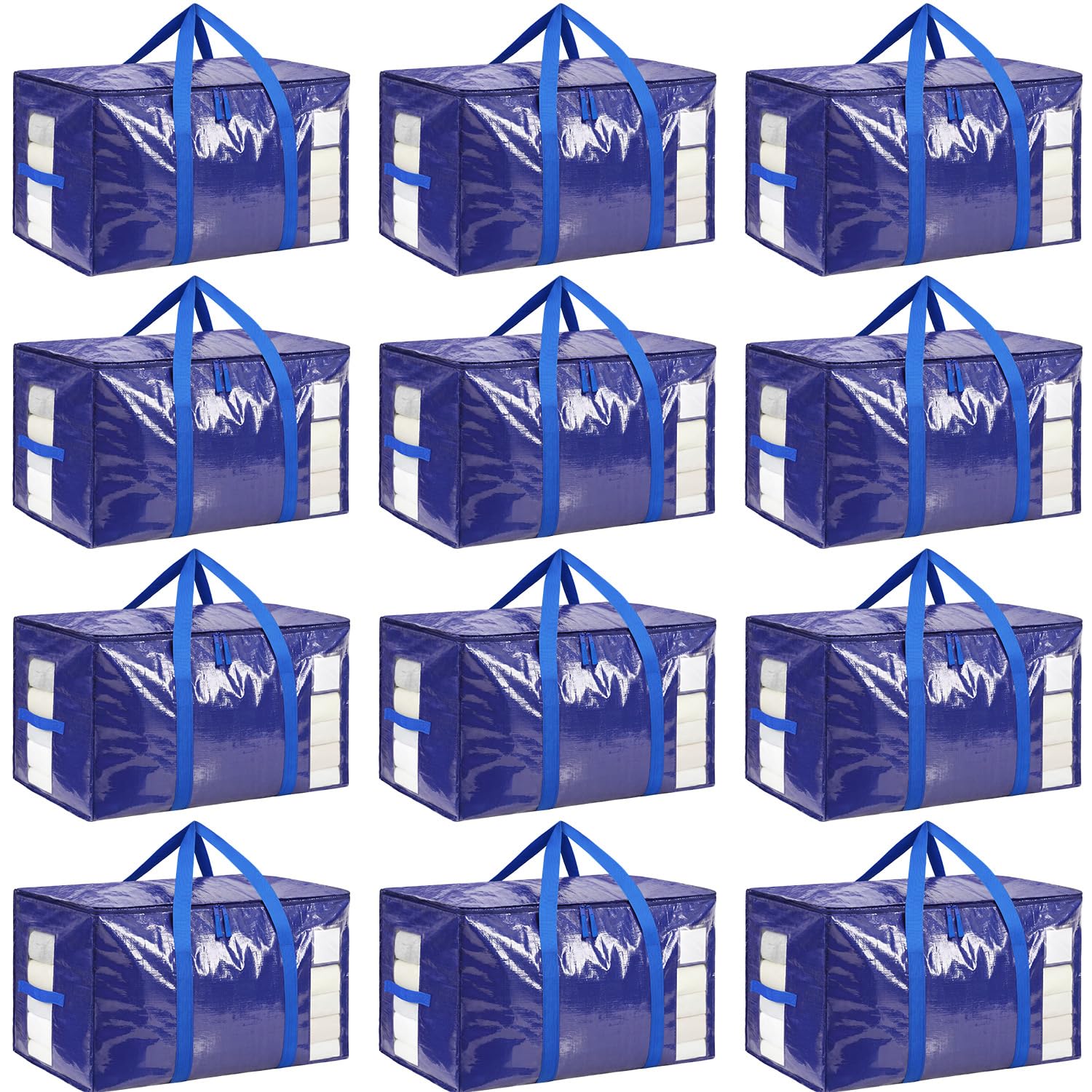 BAGAIL 12 Pack Blue Heavy Duty Moving Bags, Storage Bag with CLear Window