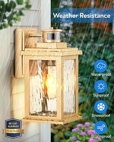 Miniatura 5 de VIANIS Luces de porche con sensor de movimiento, lámparas para exteriores, montaje en pared del atardecer al amanecer, luces exteriores doradas