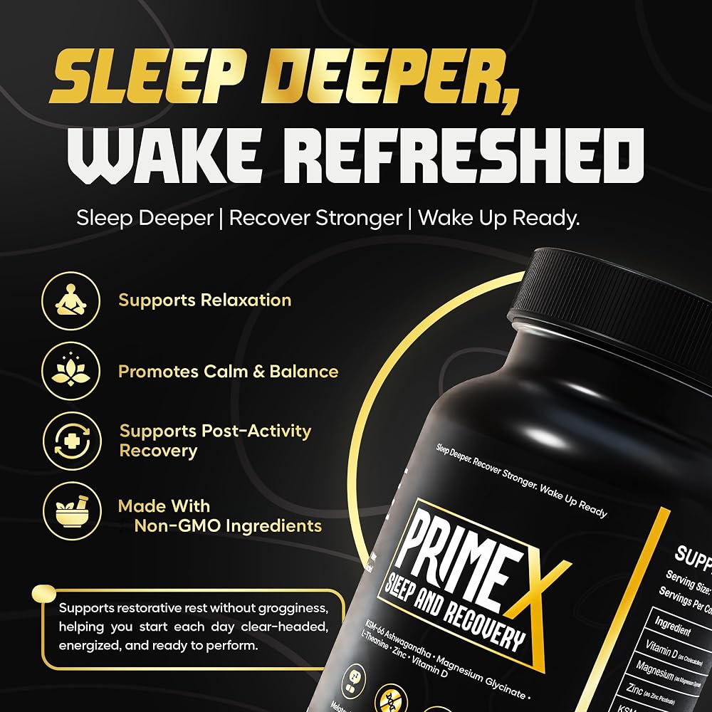 Sleep Aid Without Melatonin- Sleep Recovery Supplement with KSM-66® Ashwagandha and Magnesium Glycinate for Nighttime Relaxation & Restful Sleep- with L-Theanine, Zinc & Vitamin D3 (30 Servings)
