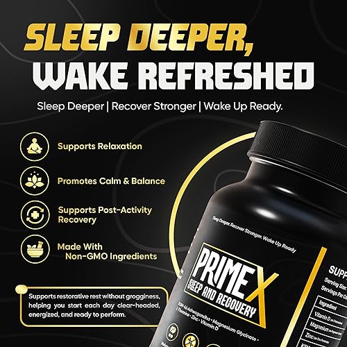 Miniatura 2 de Suplemento para dormir profundo y recuperación, sin melatonina, ayuda para dormir sin formación de hábitos, KSM-66 Ashwagandha, glicinato de