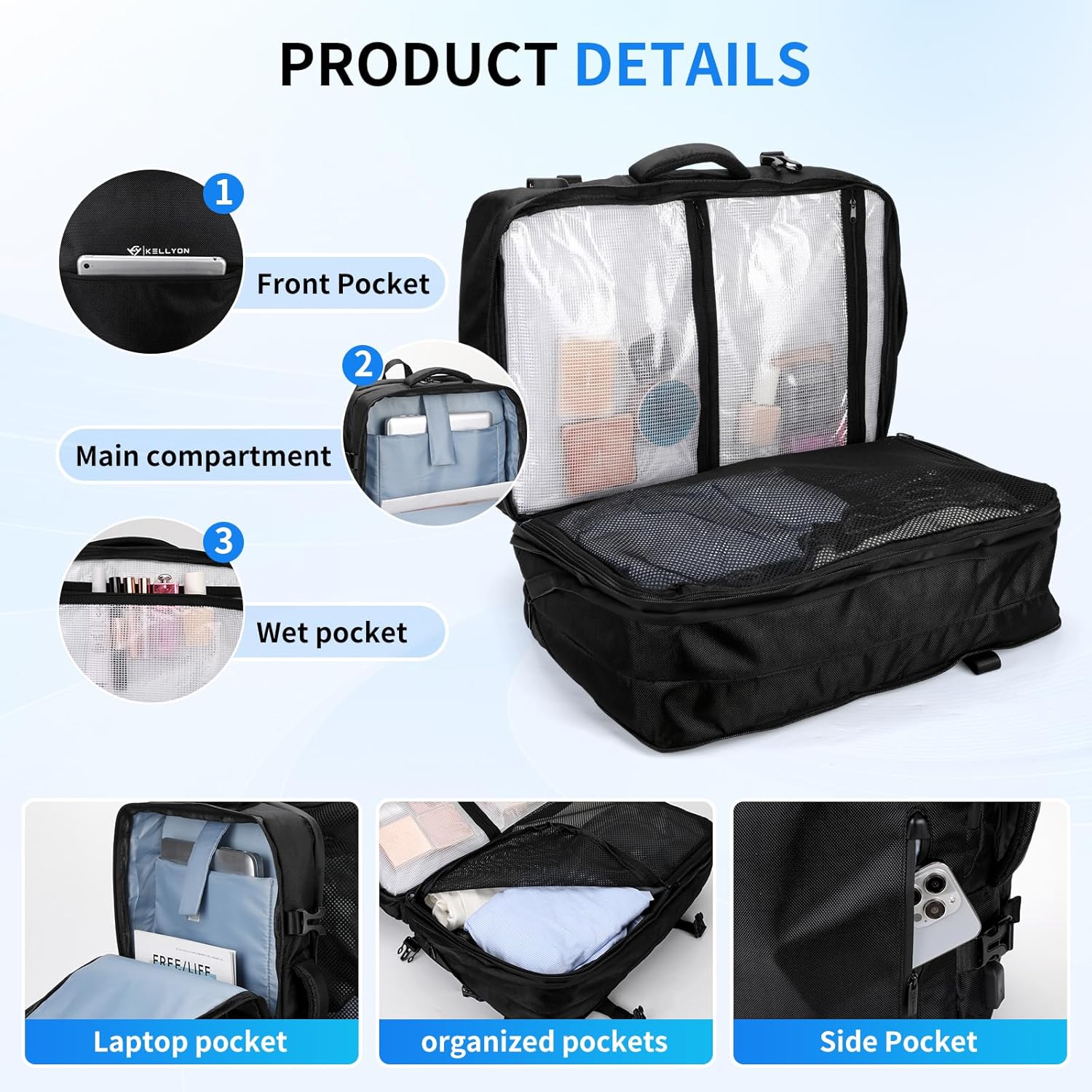 Travel Laptop Backpack for Men Women, Carry On Backpack, Airplane Approved Travel Backpack Suitcase, Backpack Waterproof Outdoor Sports - Image 4