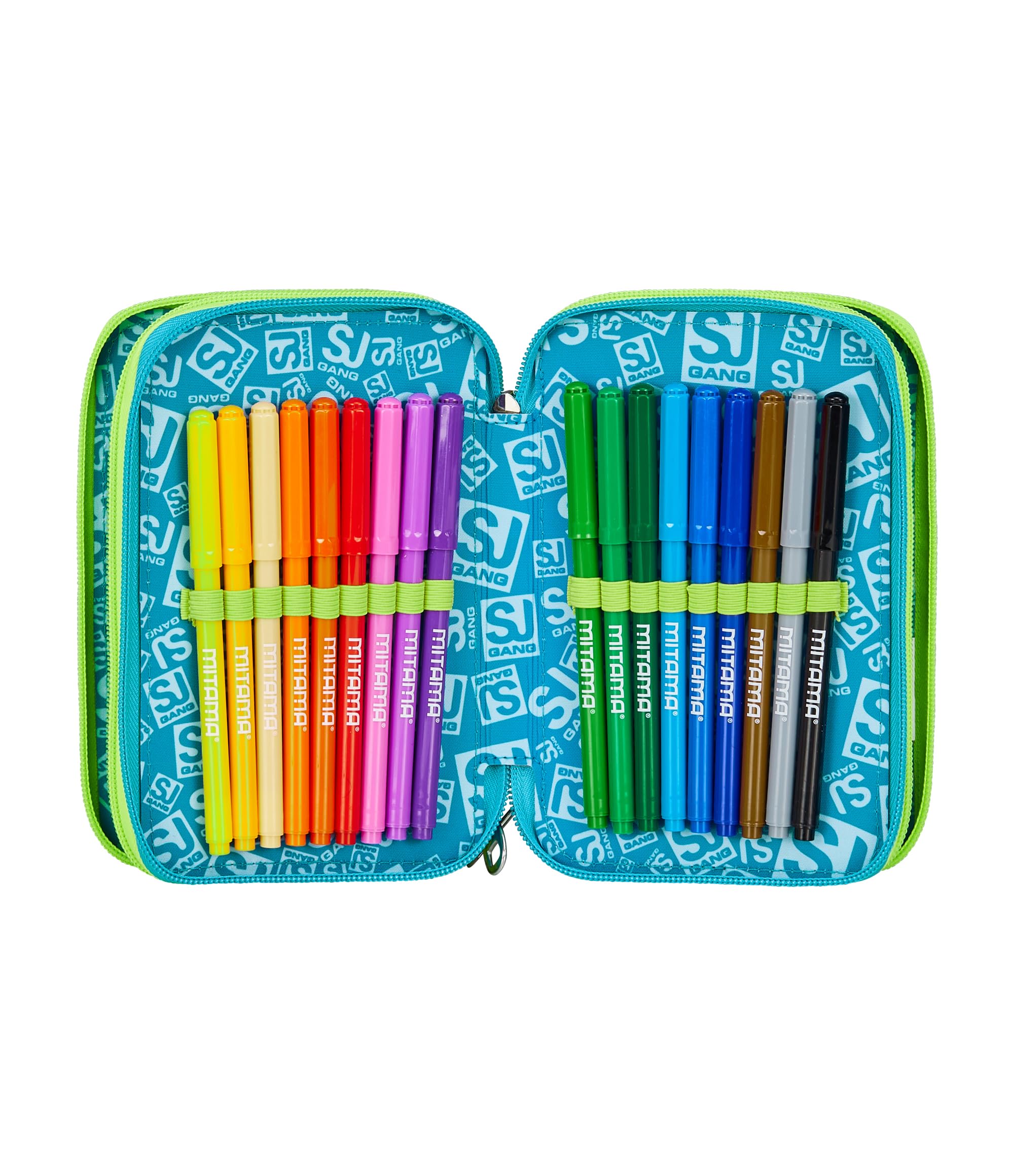 SJ GANG STYLE JAM GANG Trousse Scolaire 3 Zip, Bleu, Porte-Stylo Triple Compartiment Complet avec Stylets, Crayons, Couleurs, Accessoires Sac à Dos, école Primaire, Enfant, Bleu, Moderne