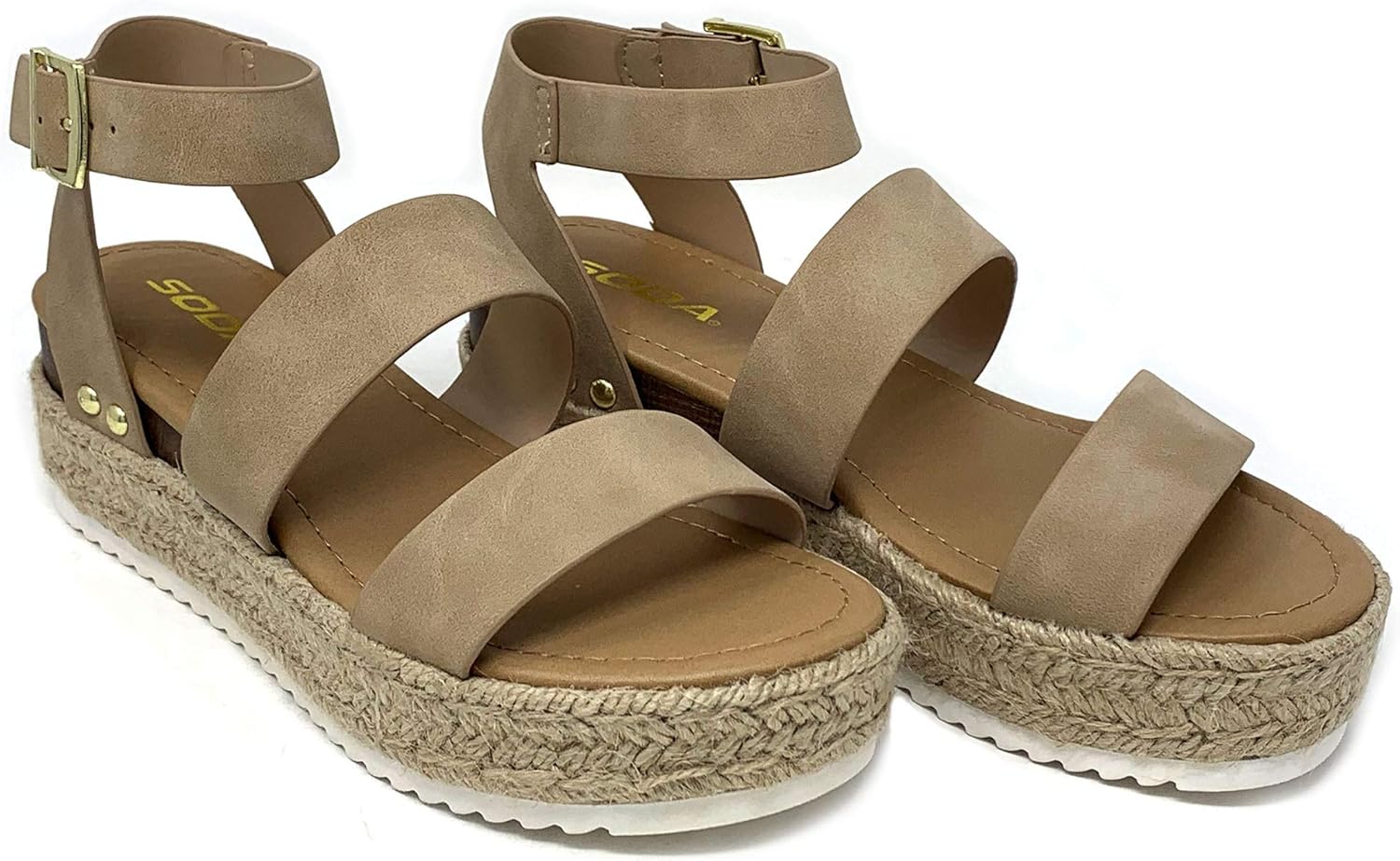  | Soda Top Shoe Bryce Open Toe Buckle Ankle Strap Espadrilles Flatform Wedge Casual Sandal | Platforms & Wedges