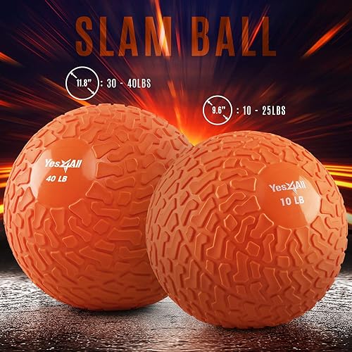 Miniatura 24 de Yes4All Slam Balls, 10-40lb Weighted Ball Weight, Durable PVC Sand Filled Workout Dynamic Slam Ball for Core Strengthen Dinámico,Negro -,Azul,Bestia