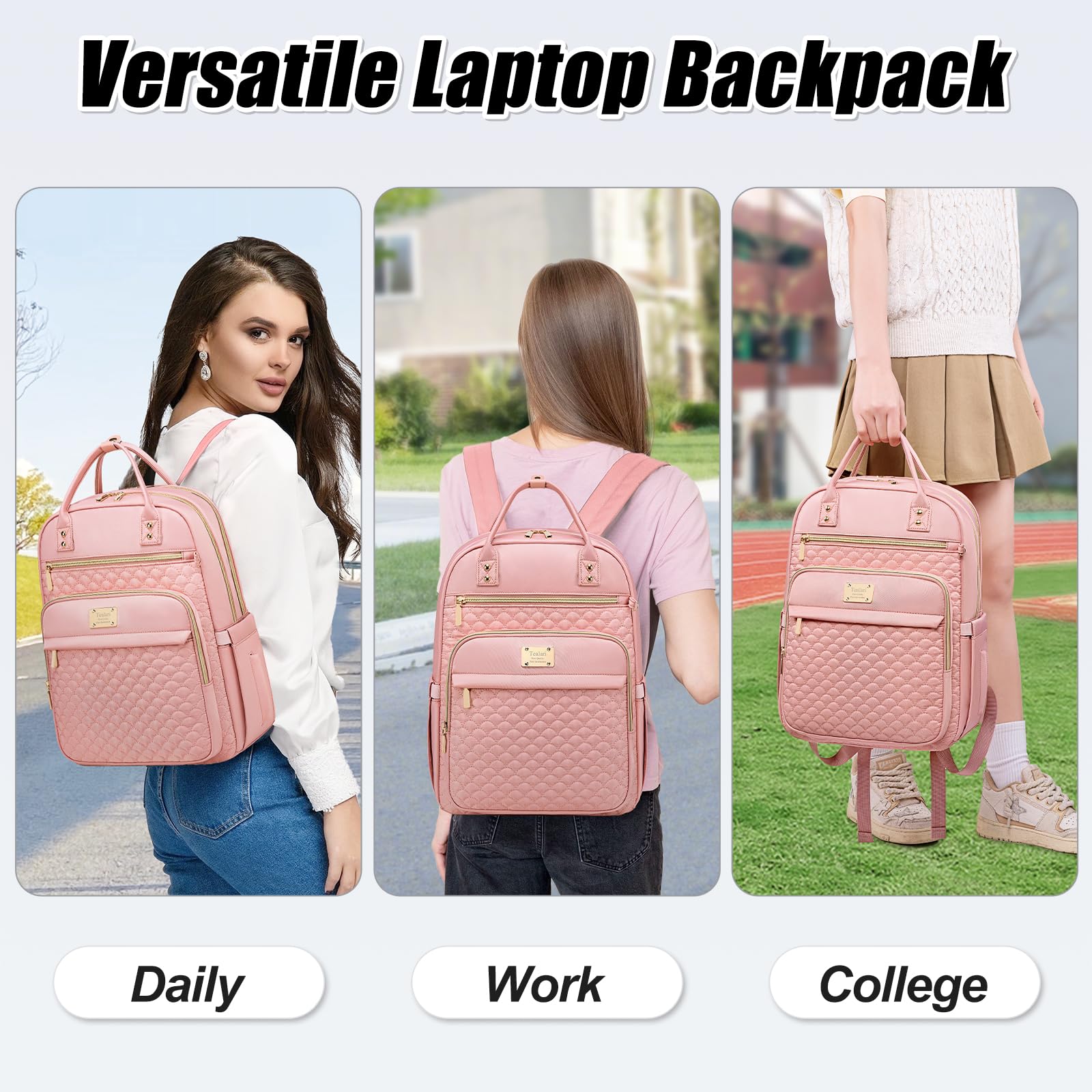 Tealari Zaino per laptop da donna, zaino per laptop da 15,6 pollici per lavoro, zaino da viaggio impermeabile, borsa per libri universitari con portafoglio