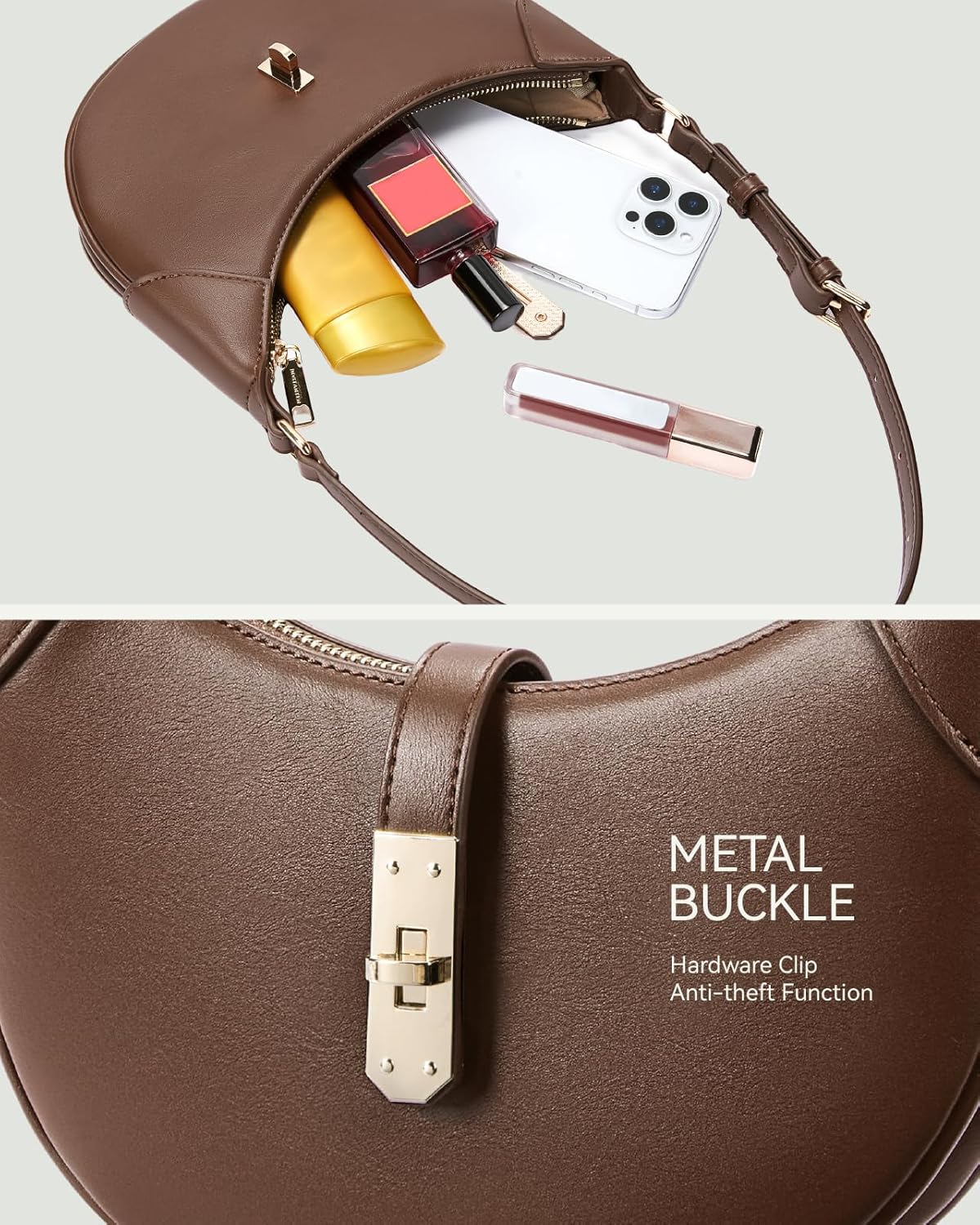 BOSTANTEN Shoulder Bags for Women Small Crescent Moon Underarm Purse Trendy Vegan Leather Handbag - Image 6