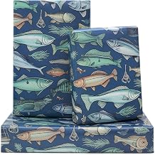 AircooL Sea Fish Wrapping Paper, Ocean Sea Realistic Plenty of Fish Mackerel Fly Fishing Away Wrapping Paper, 6 Sheets Folded Flat 20x28 Inches per Sheet, For Fishing Enthusiast Birthday Baby Shower