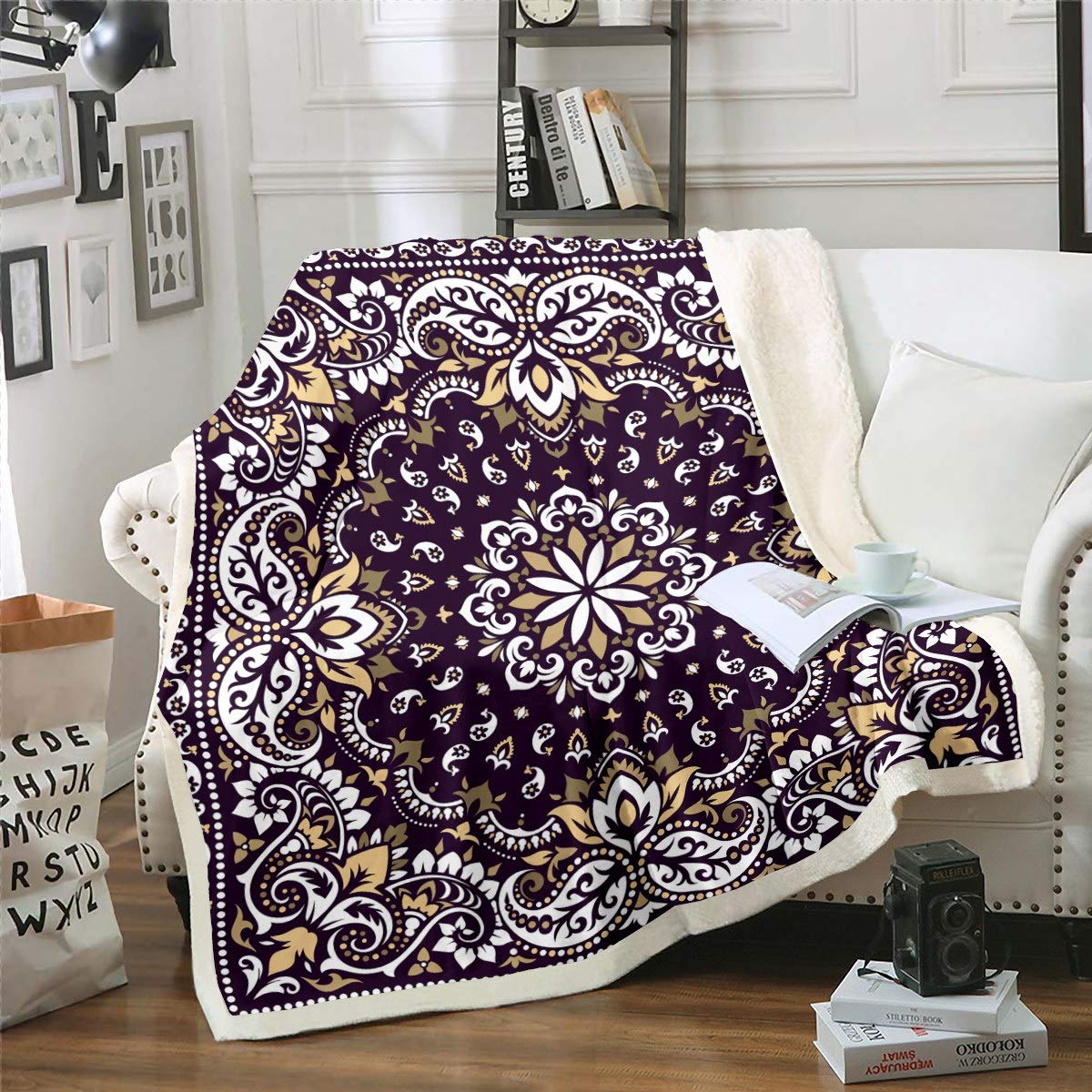Loussiesd Boho Mandala Throw Blanket for Couch Sofa Travel Women Bohemian Style Fleece Blankets Decorative Hippie Mandala Printed Sherpa Blankets Retro Exotic Floral Plush Blankets Double 60"x79" — image 1