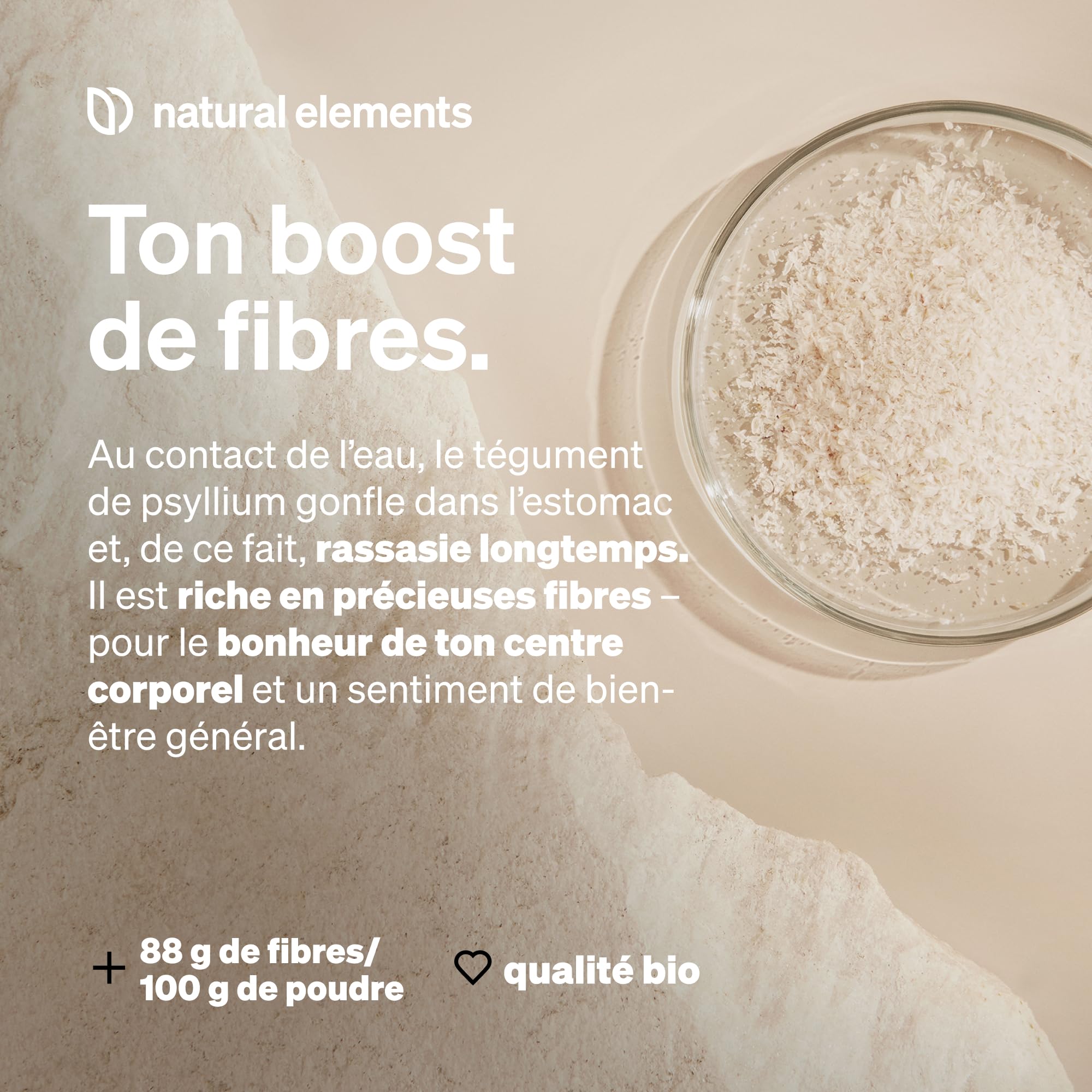 Tégument de Psyllium Bio – sachet de 500 g – pureté à 99%, certifié bio, végane – low-carb, riche en fibres, sans gluten – sans additifs inutiles, qualité testée en laboratoire