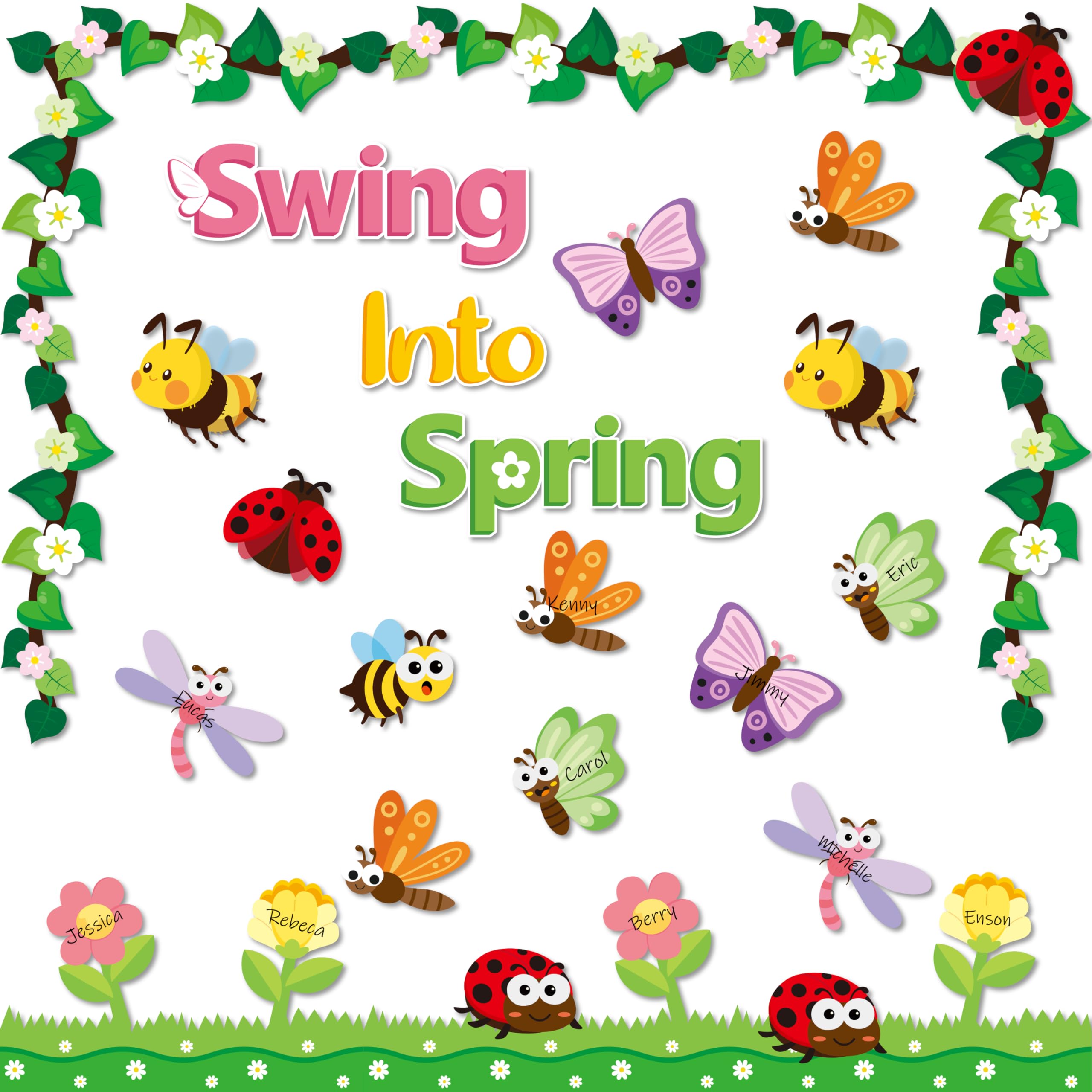 Snapklik.com : Swing Into Spring Bulletin Board - 83pcs Spring Insect ...