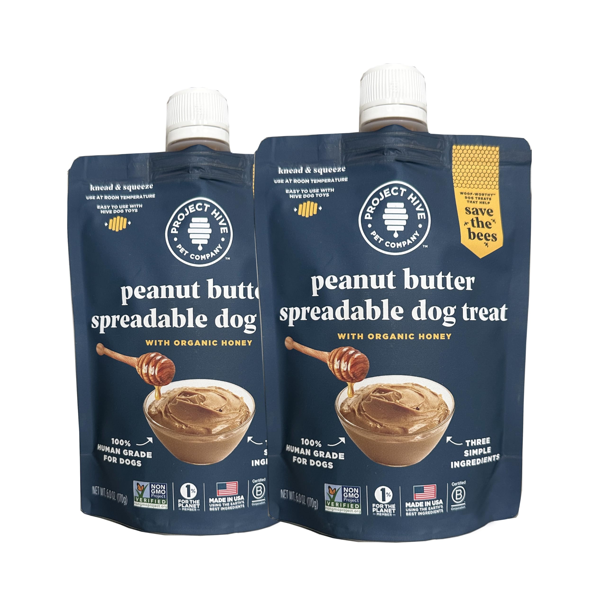 Hive Spreadable Peanut Butter Dog Treats – 2 Packs of Calming Peanut Butter for Dogs, Healthy and Natural Dog Training Treats Made in USA for All Dog Breeds
