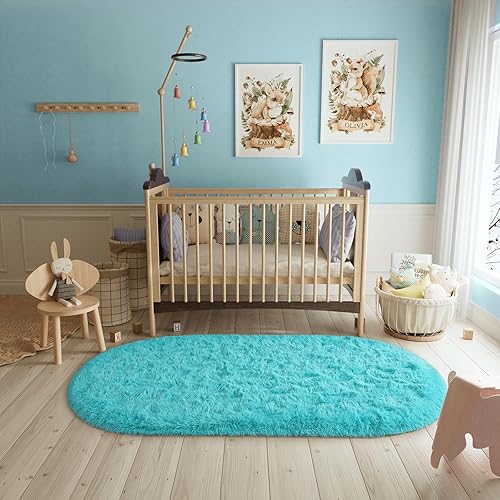 Miniatura 66 de LOCHAS Alfombra esponjosa para dormitorio, 2.6 x 5.3 pies, alfombra lanuda para dormitorio, mesita de noche, alfombra ovalada suave para sala