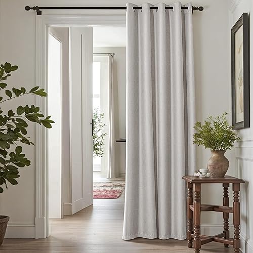 Miniatura 1 de jinchan - Cortina opaca de 96pulgadas de largo, con textura y ojales en la parte superior, para dormitorio y sala de estar, 1panel, blanco piedra,