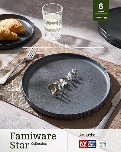 Miniatura 3 de famiware Star Dinner Plates for 6, 10 inches Plate Set, Scratch Resistant, Stoneware Dinnerware, Kitchen Modern Rustic Serving Dishes, Matte Dark
