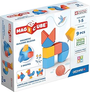 Geomag - Magicube 1+ Shapes - Magnetic Blocks for Children - 3 Colours and Shapes - 9 Cubes - 1-5 Years - 100% Recycled Plastic