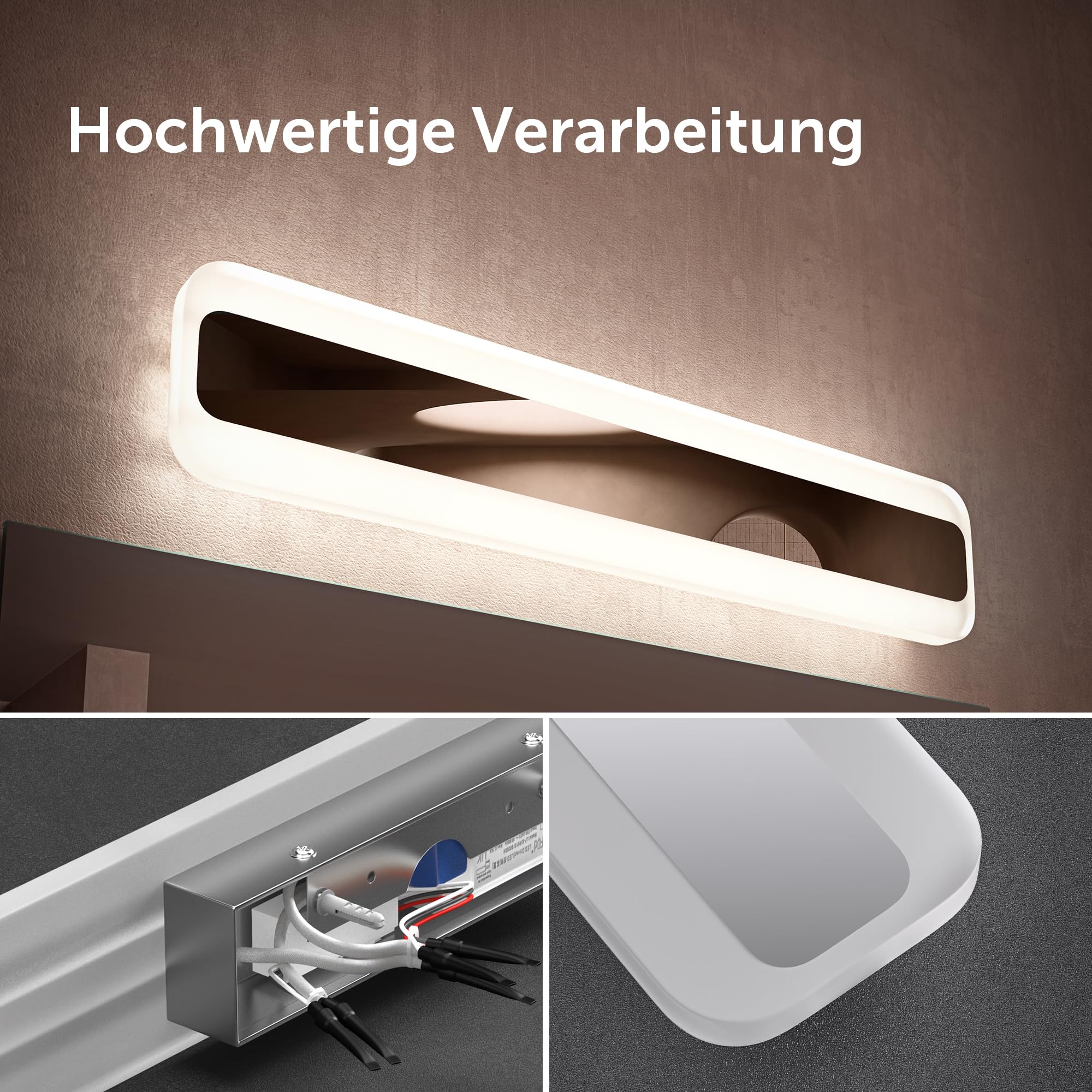 doporro LED Spiegelleuchte Badezimmerleuchte Chrom 60cm - 20W Spiegellampe 3000K-6000K - Stylische Wandleuchte für Badbeleuchtung LumaRay