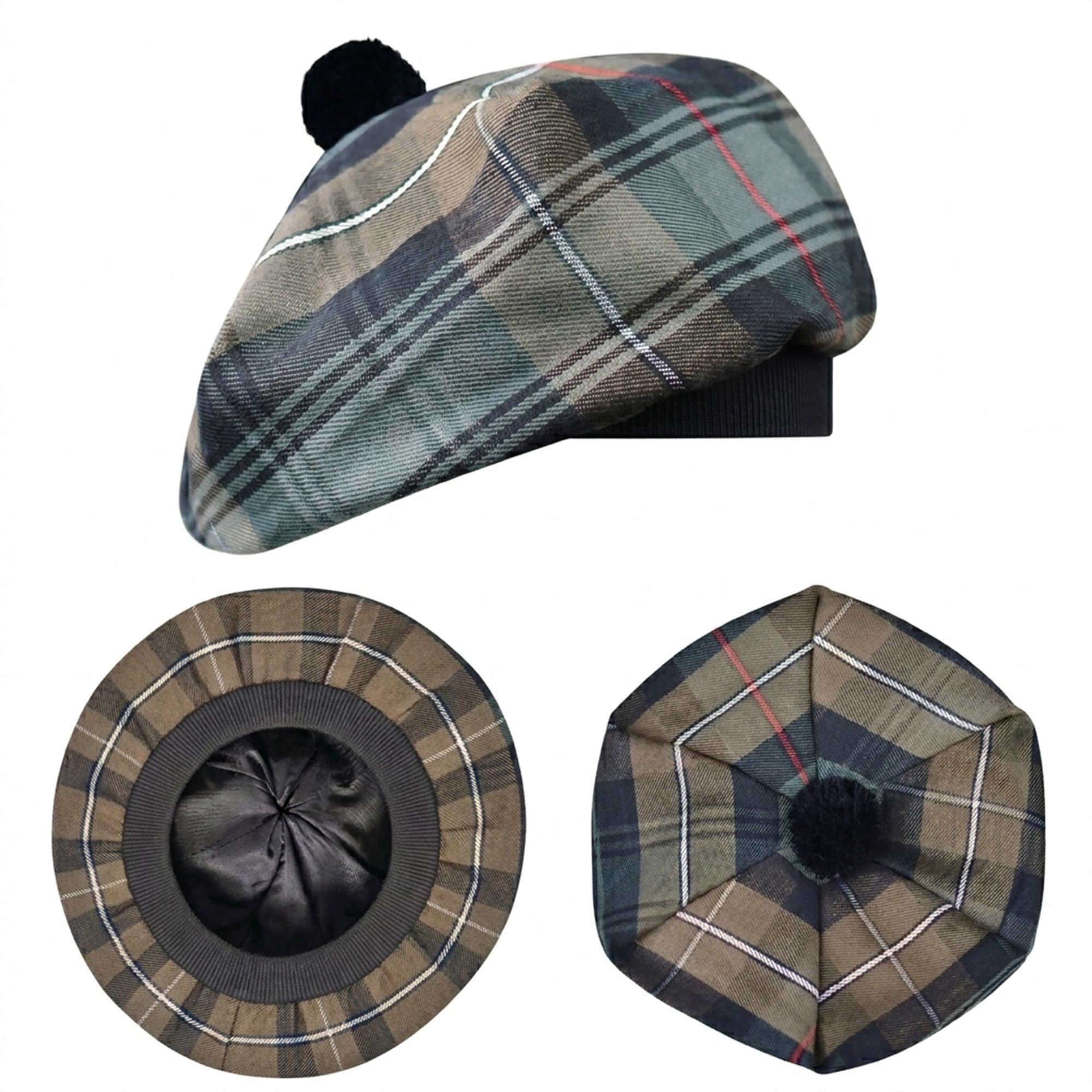 H HIGHLAND REDSTONE Scottish Hat Tam o Shanter Scottish Bonnet Tartan hat Acrylic Wool with Pompom (UK, Alpha, One Size, Mackenzie Weathered)
