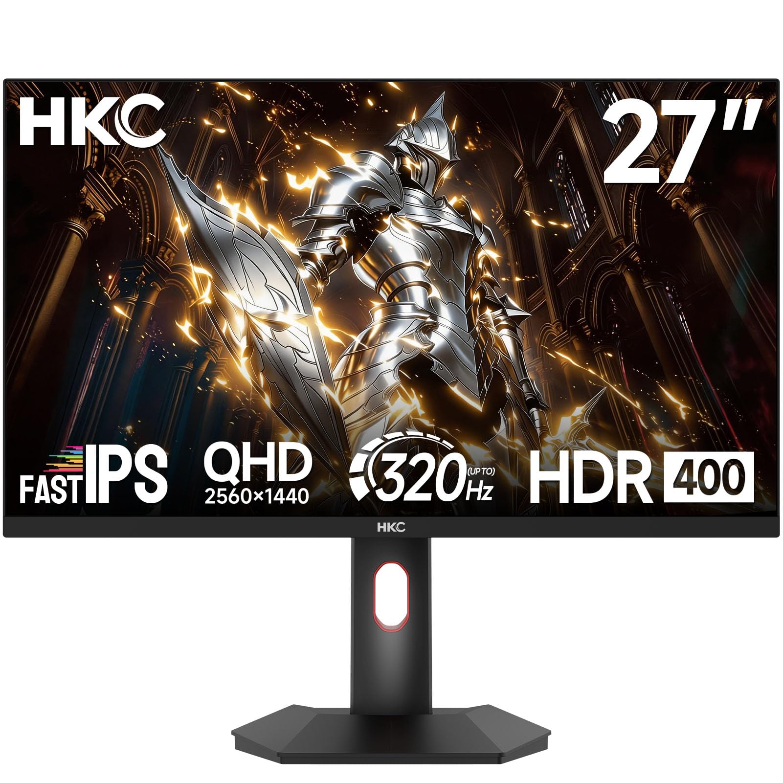 HKC 27 inch QHD Gaming Monitor 2560x1440P, Fast IPS,320Hz(OC) 1ms,HDR400,95% DCI-P3,Adaptive Sync,Height Adjustable Stand,DP 1.4 & 2×HDMI 2.1,VESA Mount G27H4P