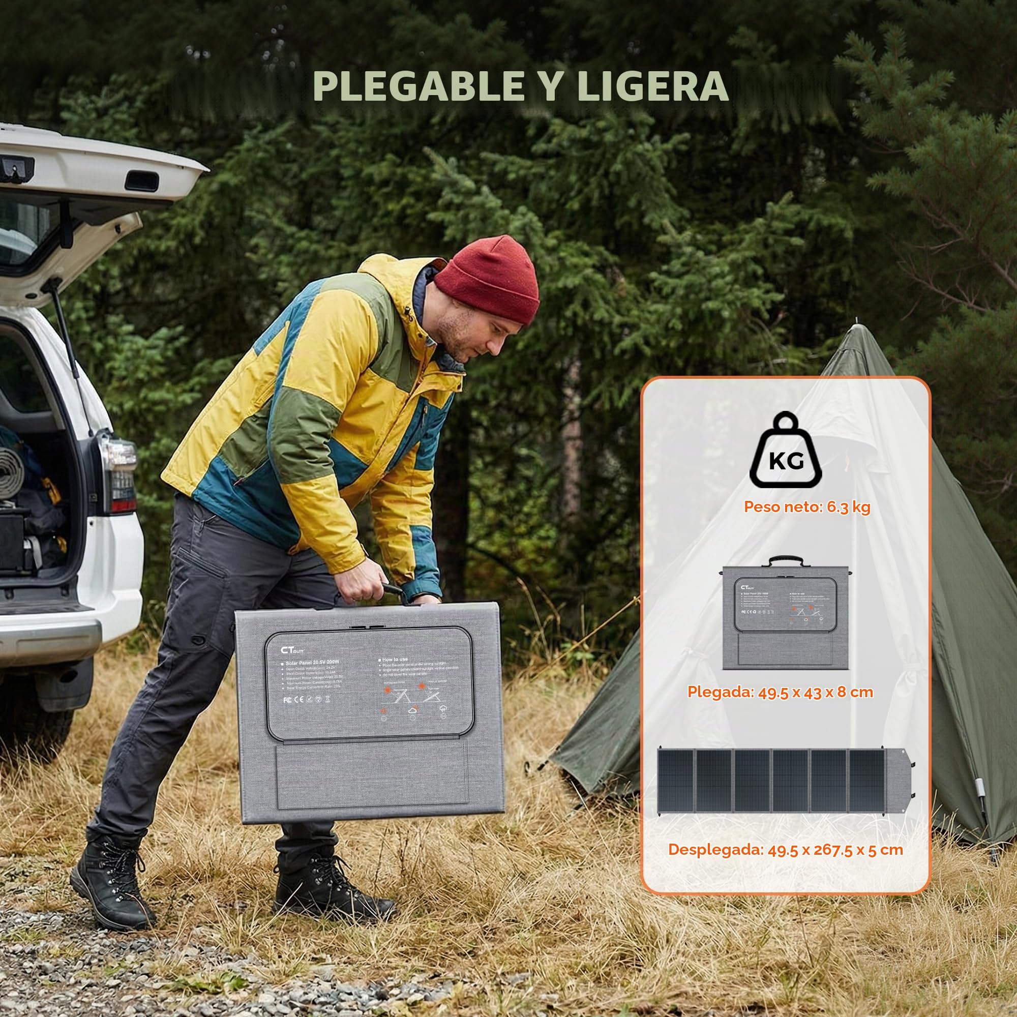 Panel solar plegable 200W IP65 impermeable, Kit de paneles solares, compacto y ligero, cargador solar portátil para RV, portátil, generador solar, furgoneta, camping fuera de la red