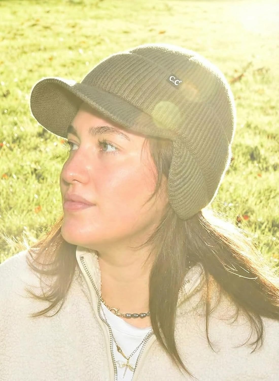 C.C Beanie Strechy Snug Fit Soft Knit Hat with Visor Brim & Ear Warmer Flaps - Image 3