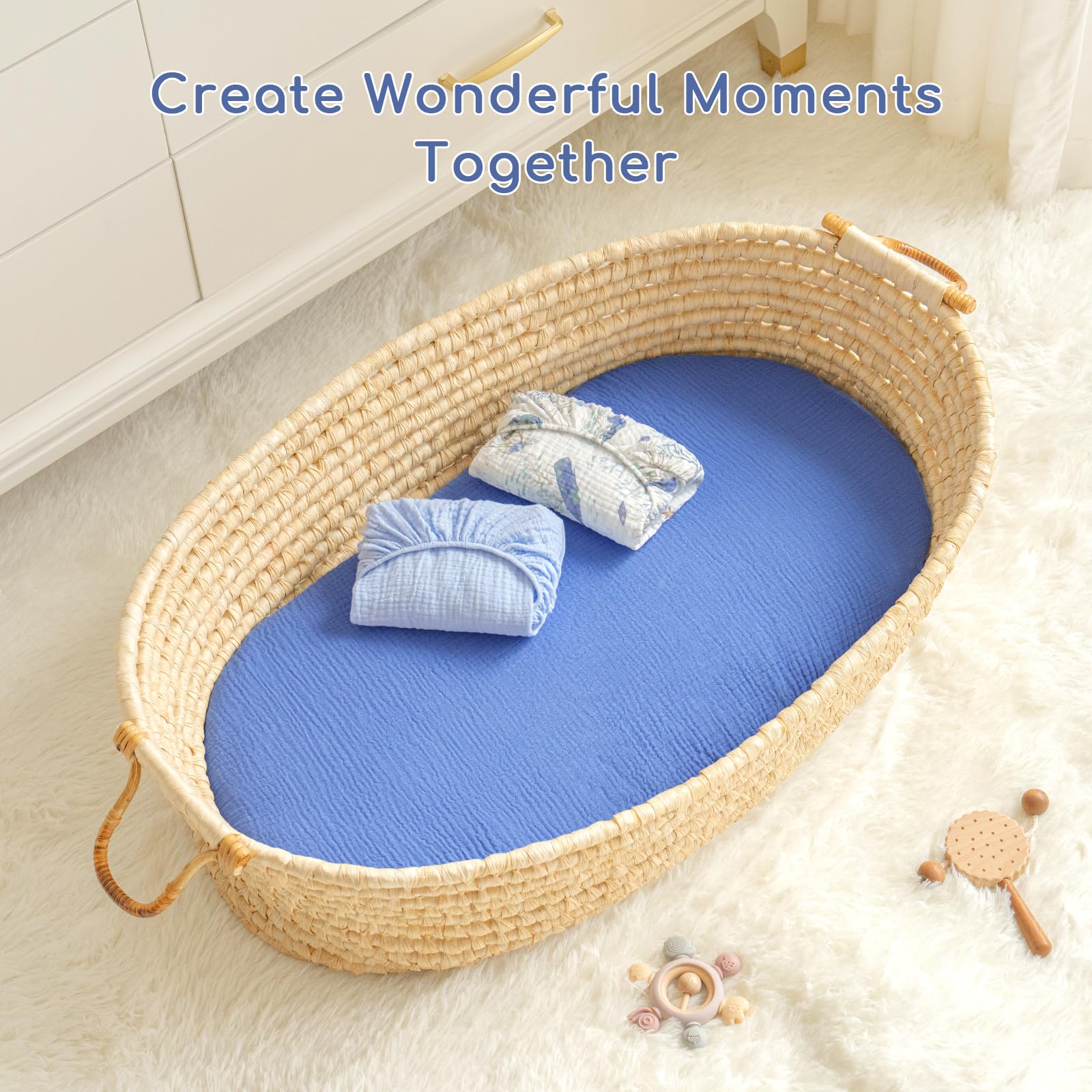Yukkidds Baby Moses Basket Sheets 81x41cm, 3 Pack 100% Muslin Cotton Fitted Sheets for Bassinet Crib & Pram Mattress - Image 3
