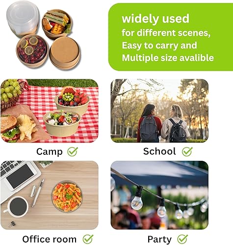 Miniatura 7 de Cuencos de papel redondos desechables de 34 onzas con tapa, 50 juegos de cajas de contenedores de delicatessen, a prueba de derrames, aptos para