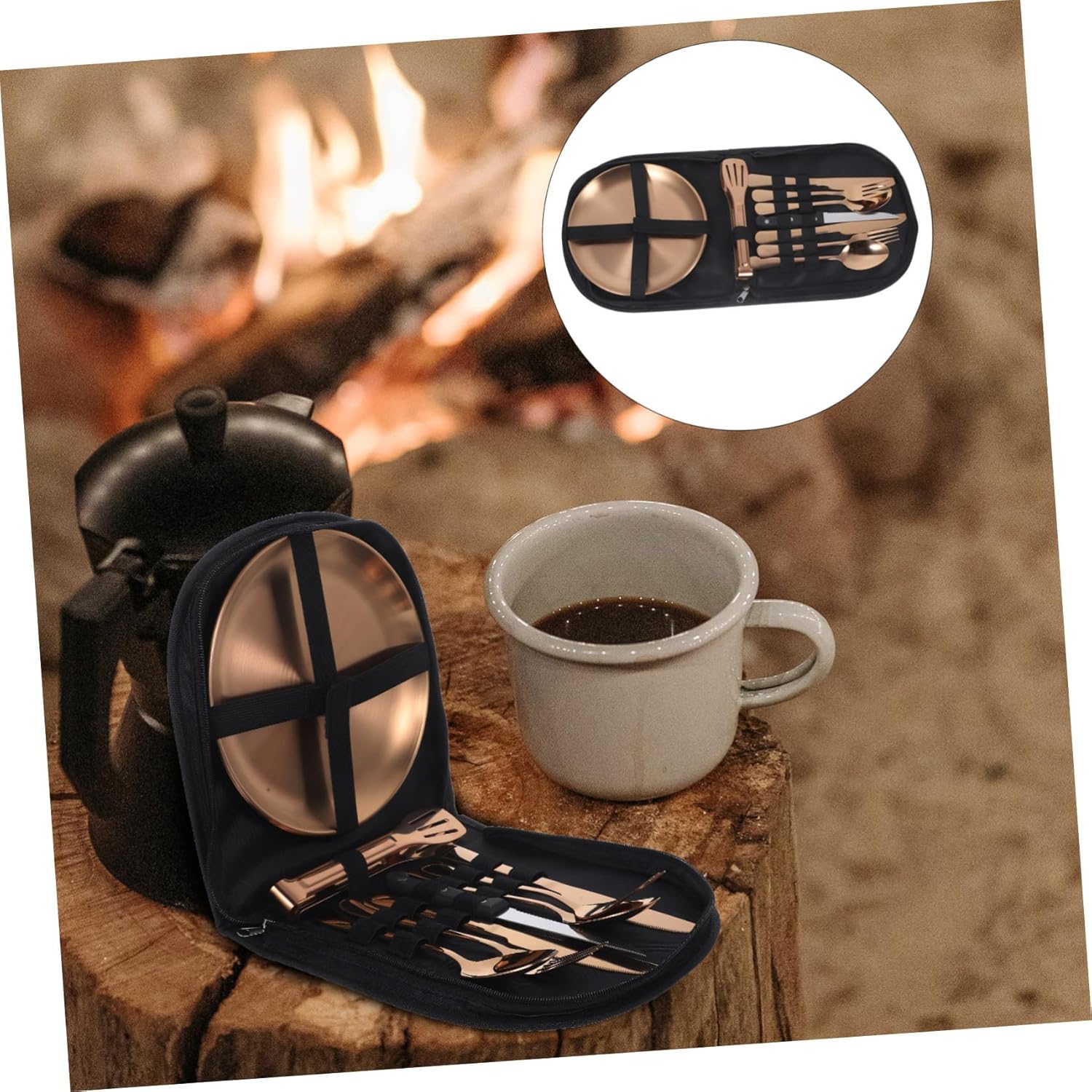 ABOOFAN 1 Set Camping Cutlery Stainless Steel Utensil Kit with Ergonomic Design Storage Bag for Outdoor Dining Picnics Camping Adventures