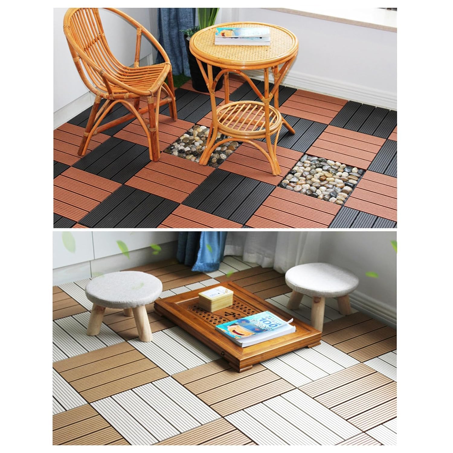 Dalles et lames de terrasse en composite, 11 dalles emboîtables en bois for terrasse et patio, multicolores, 30 x 30 x 2 cm.(C-Wood)