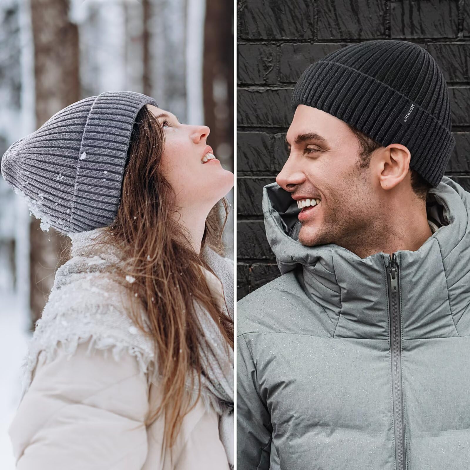 Gorro de punto para hombre, 30 % lana merino, sombreros de invierno para mujer, forro grueso y cálido, gorro para mujer, gorro de calavera para clima frío