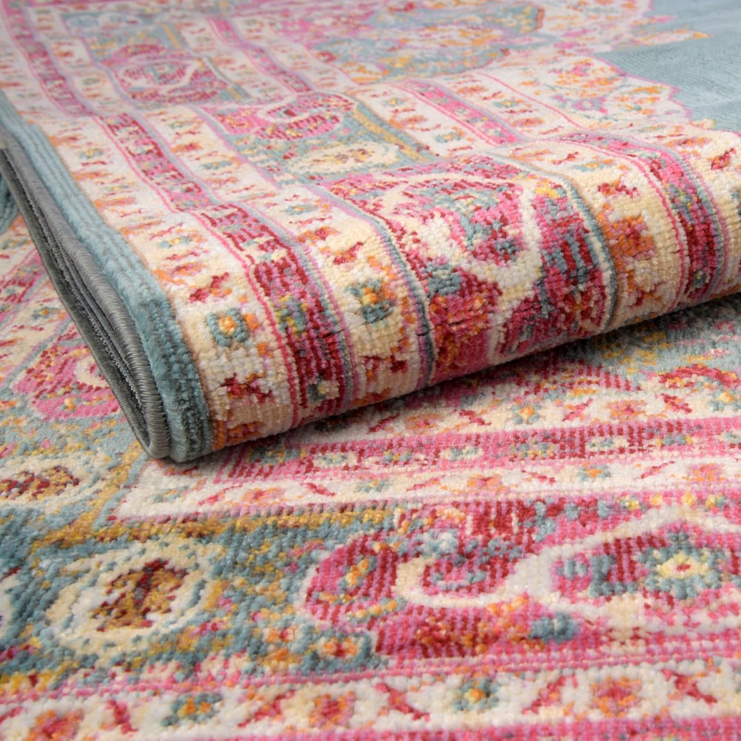 Rugs.com Santiago Collection Rug – 10x14 Turquoise Medium-Pile Rug Perfect for Living Rooms, Large Dining Rooms, Open Floorplans