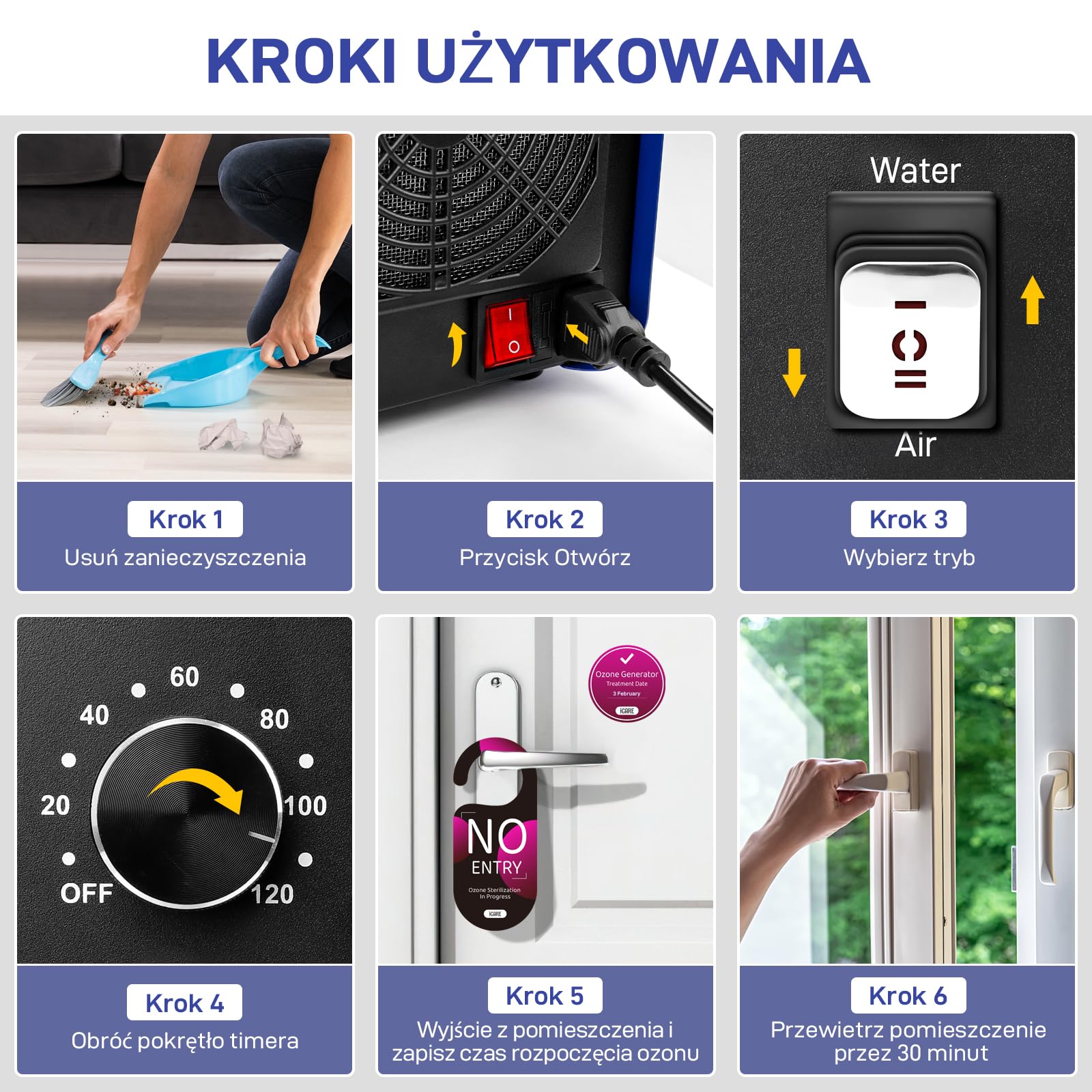 Generator ozonu do wody i powietrza, 45000 mg/h Ozonowy oczyszczacz powietrza Eliminator zapachów z timerem do łazienki, kuchni, zwierząt domowych, samochodów, dymu, wody, owoców, warzyw
