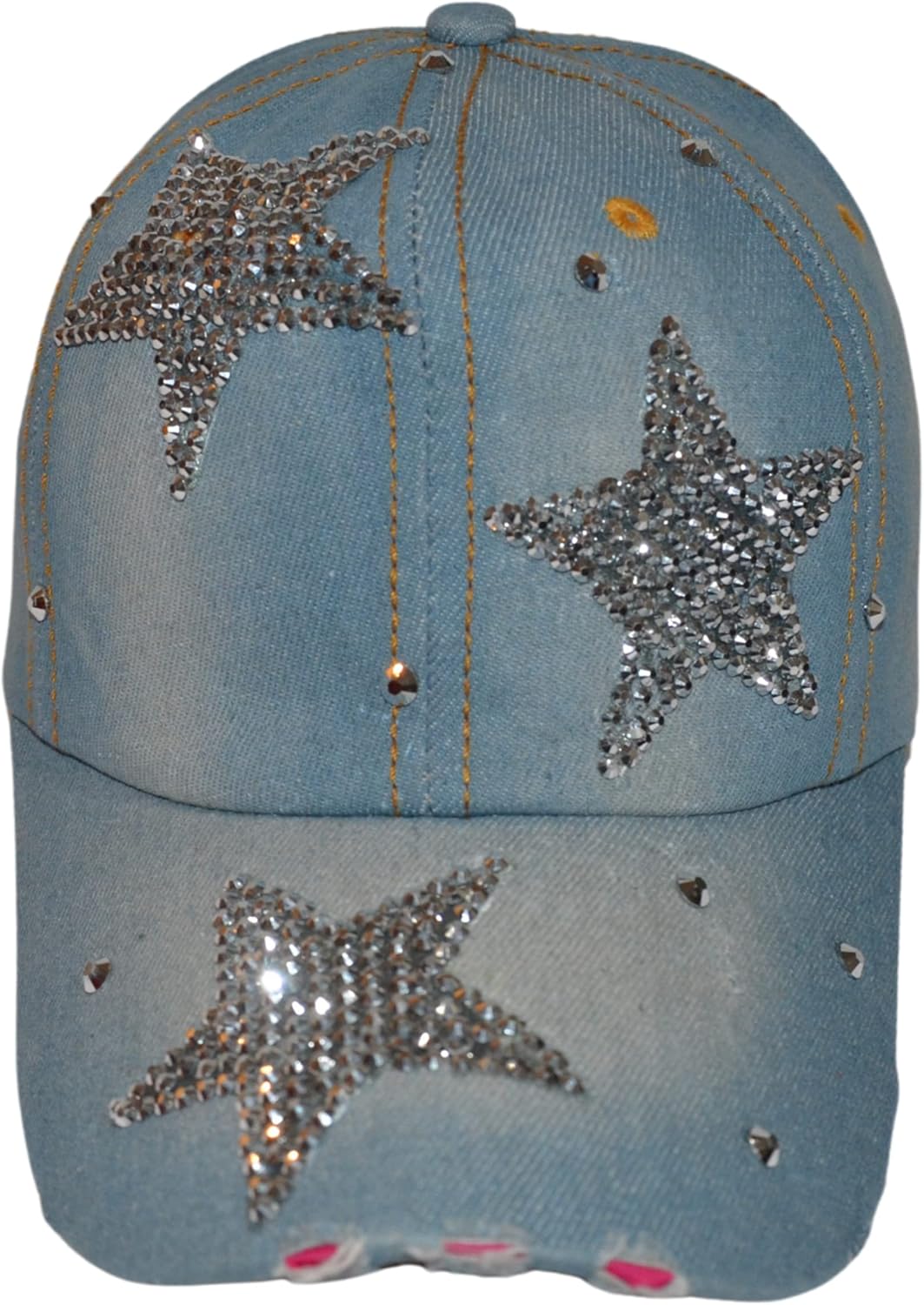 Popfizzy Bling Baseball Cap for Women and Girls, Fun Bedazzled Hats, Shiny Rhinestone Denim and Diamond Hat, Sparkly Gifts