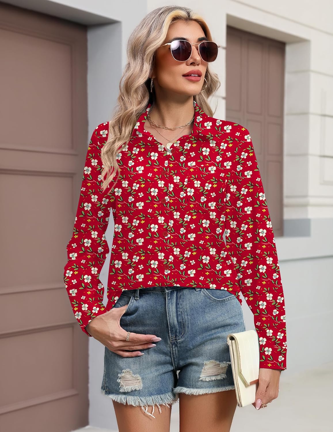 HOTOUCH Button Down Shirts for Women Long Sleeve Blouse Dressy Casual Business Work Tops with Pocket - Image 4