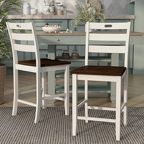 Miniatura 4 de 247 Shop at Home Bronwyn Farmhouse - Silla de madera con respaldo de listones de escalera y reposapiés, juego de 2 para comedor, cocina, marrón