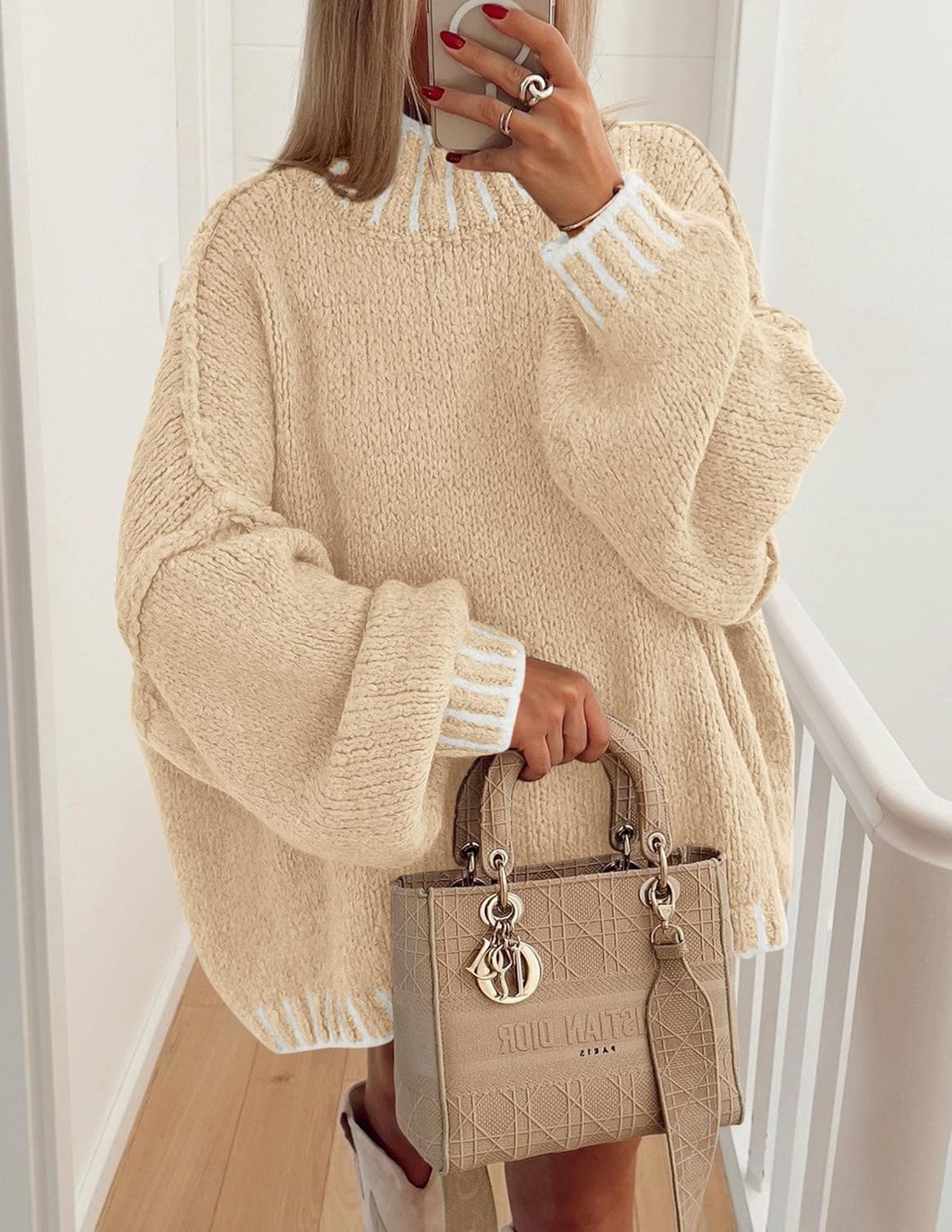 PRETTYGARDEN Women's 2026 Fall Oversized Pullover Sweaters Long Sleeve Mock Neck Chunky Knit Jumper Tops Winter Clothing - Image 6