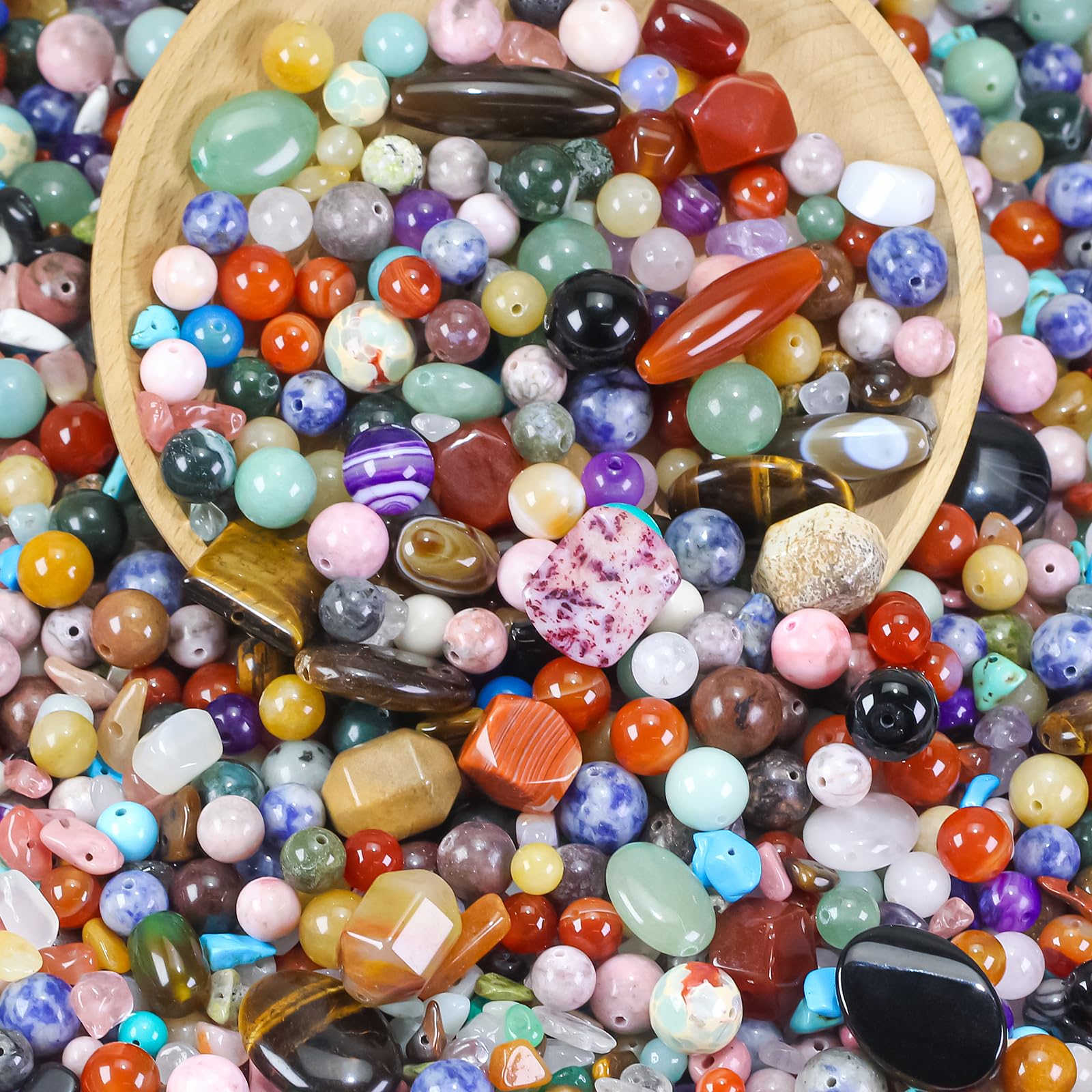 Assorted Stone Beads for Jewelry DIY Making, Mixed Natural Chips Gemstone Crystal Beads for Crafts Bracelets Earrings Necklace, Colorful Round Stone Bead for Adults Women Beading Supplies