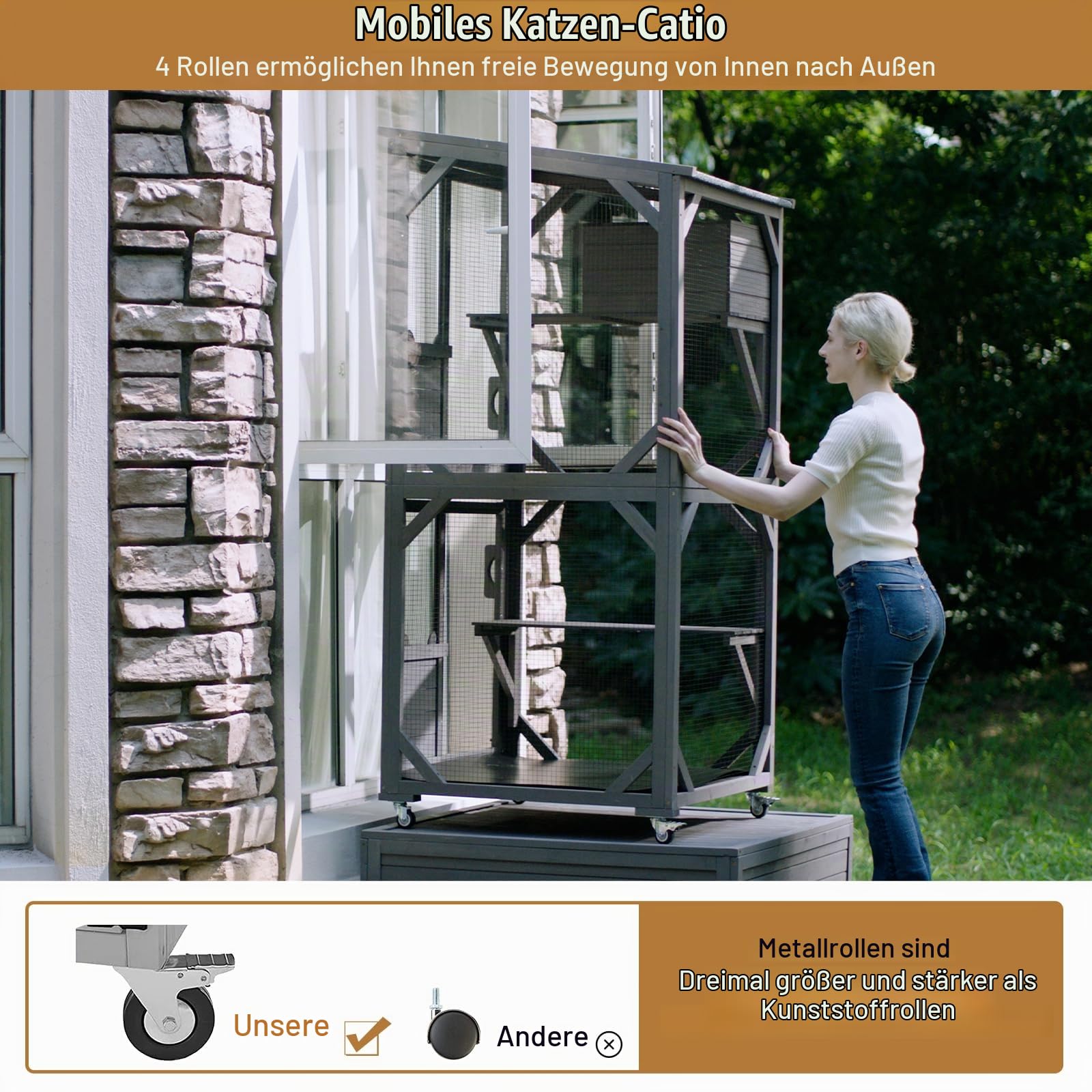 71Inches Catio Katze Gehäuse im Freien, Kitty Haus Indoor mit Barschen und Kondos große Katze Shelter -wasserdichte Catio Shelter mit Rädern