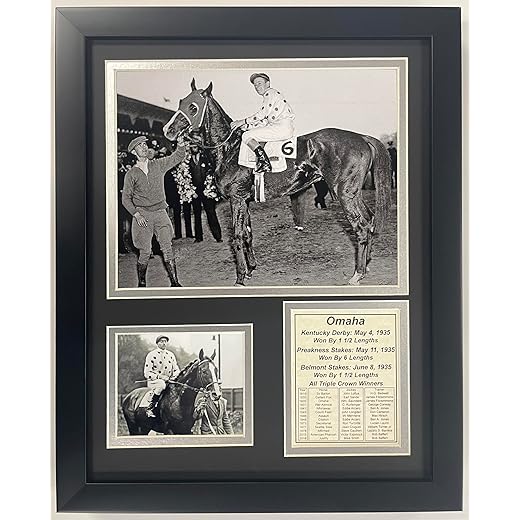 Championsip Racehorse Collectible Memorabilia | Triple Crown Racehorses | Framed Photo Collages | 12"x15" (Omaha)