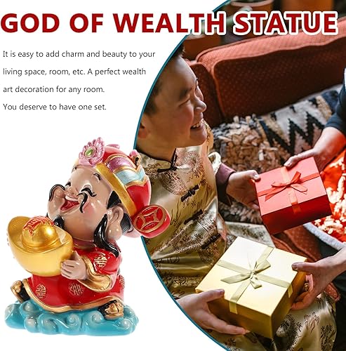 Vista 31 de BESPORTBLE CAI Shen - Estatua de Feng Shui, dios de la riqueza, 2.5 x 3.5 pulgadas, adornos de resina de la suerte de Zhaocai para sala de estar