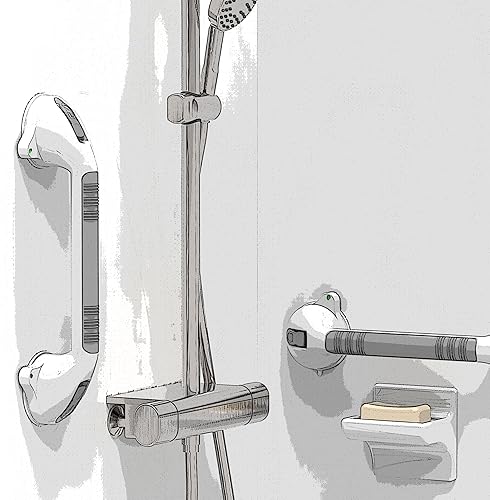 Miniatura 7 de Barra de agarre de succión de 16.5 pulgadas con indicadores, mango de ducha de baño de asistencia de equilibrio (blancogris, paquete de 1)