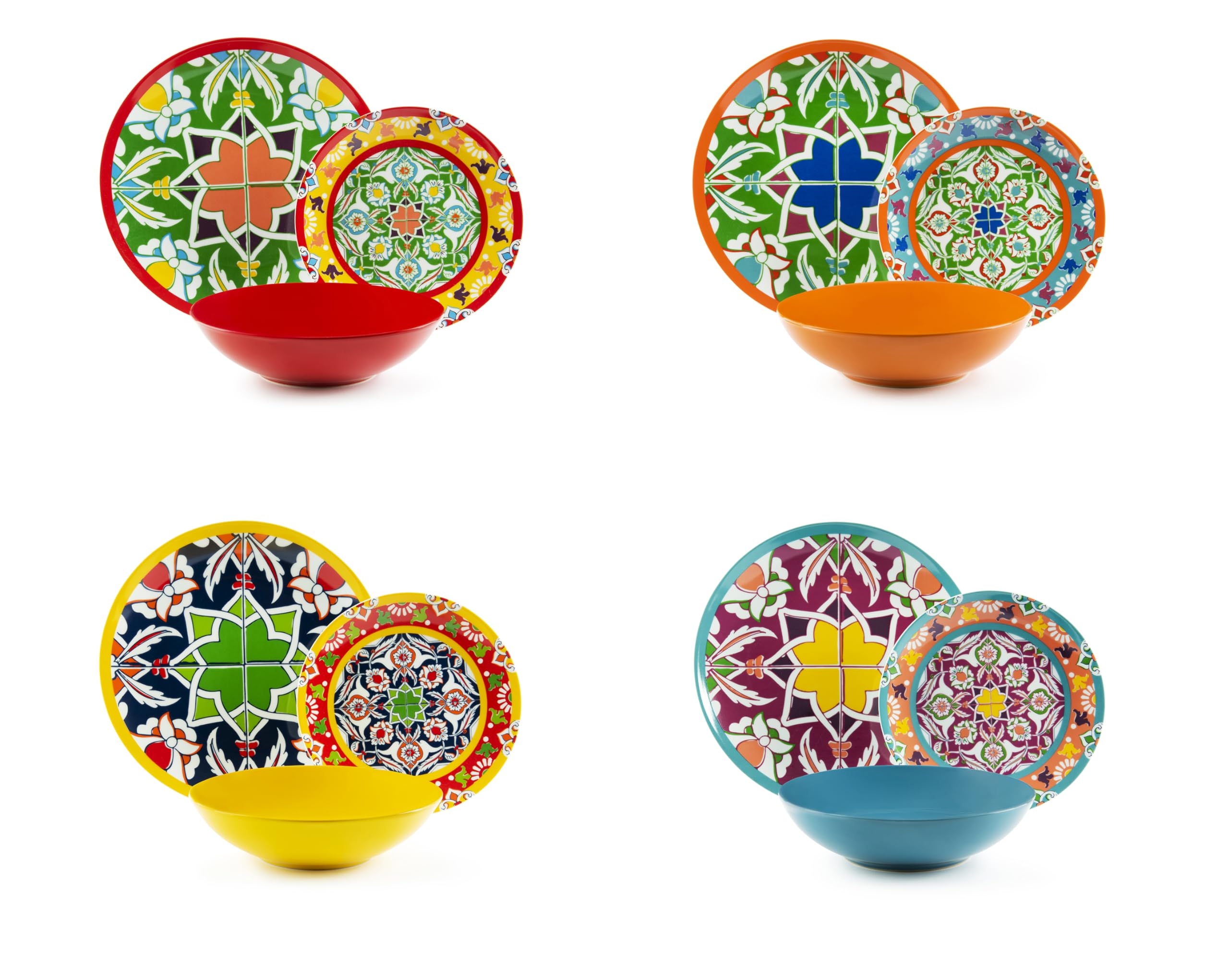 Excelsa Bazar Medina - Juego de platos (12 piezas, porcelana y gres, para 4 personas)