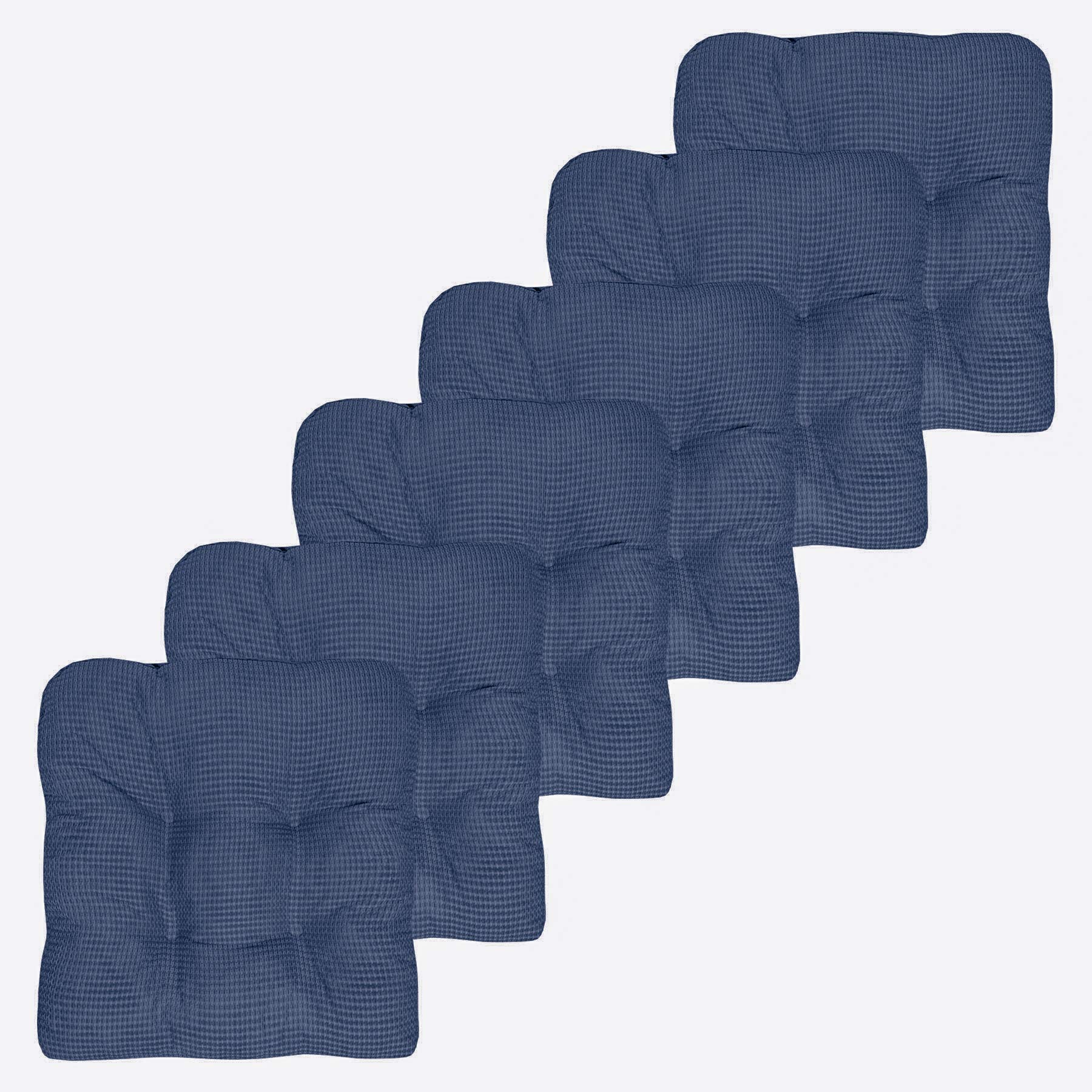 Sweet Home Collection Chair Cushion Crushed Memory Foam Pads Premium Slip Non Skid Microdot Rubber Back Tufted 16" x 16" x 3.25" Thick Seat Cover, 6 Count (Pack of 1), Navy Blue
